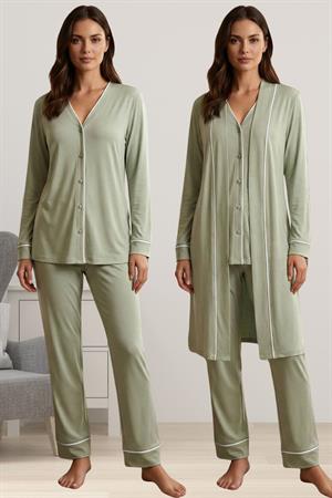 Effortt 5074 Yeşil Sabahlıklı Hamile Lohusa Pijama Takımı