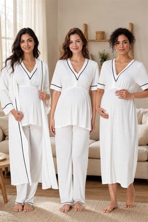 Effortt 5096 Ekru Hamilelik ve Lohusalık Dönemi Pamuklu Set 4 Parça
