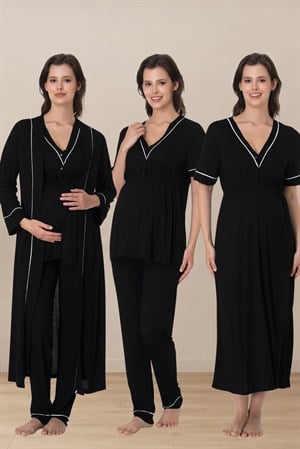 Effortt 5096 Siyah Hamilelik ve Lohusalık Dönemi Pamuklu Set 4 Parça