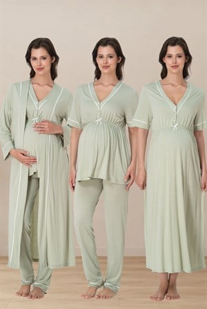 Effortt 5096 Yeşil Hamilelik ve Lohusalık Dönemi Pamuklu Set 4 Parça
