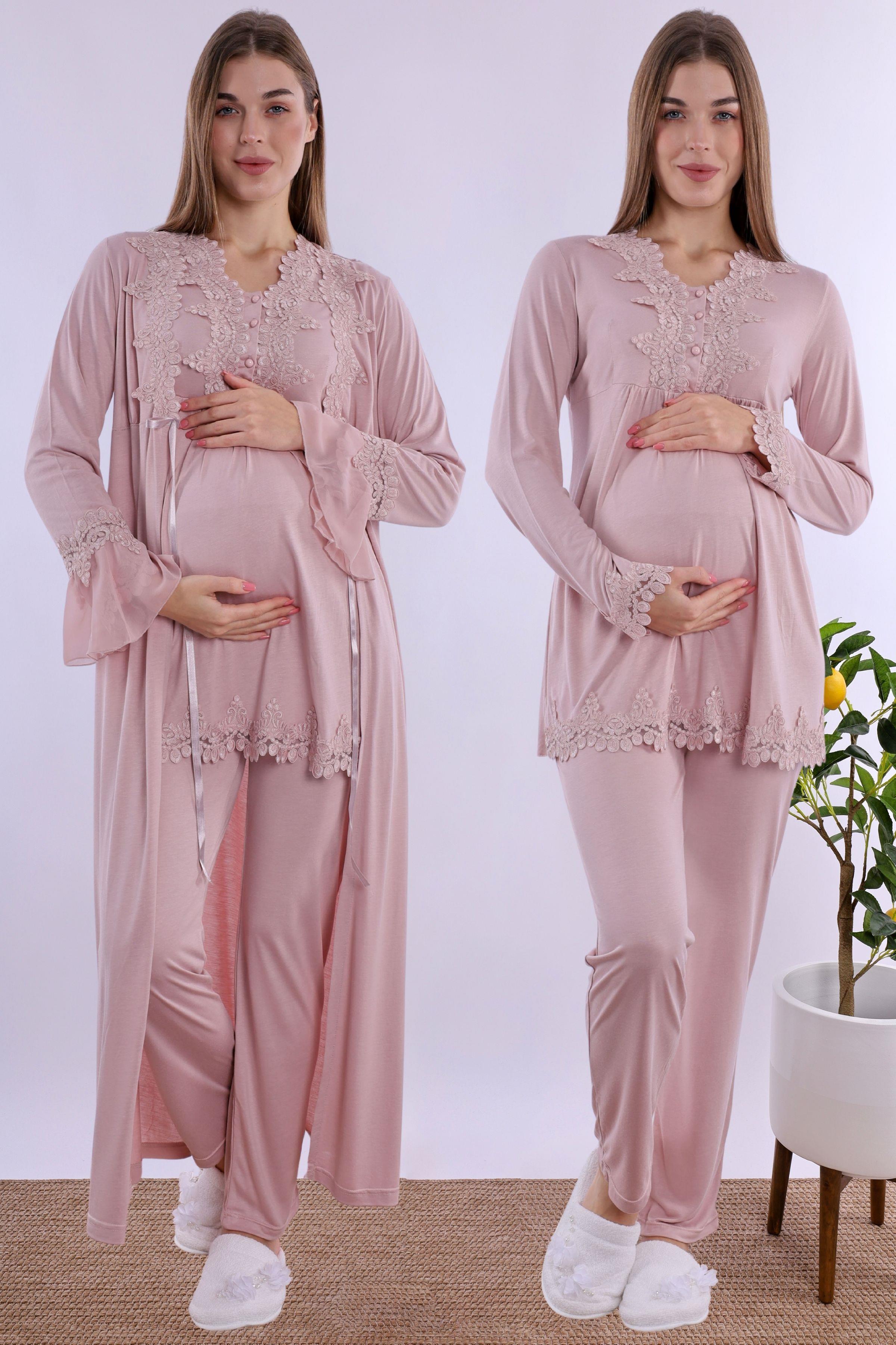 215172 Gül Kurusu Sabahlıklı Hamile Lohusa Pijama Takımı