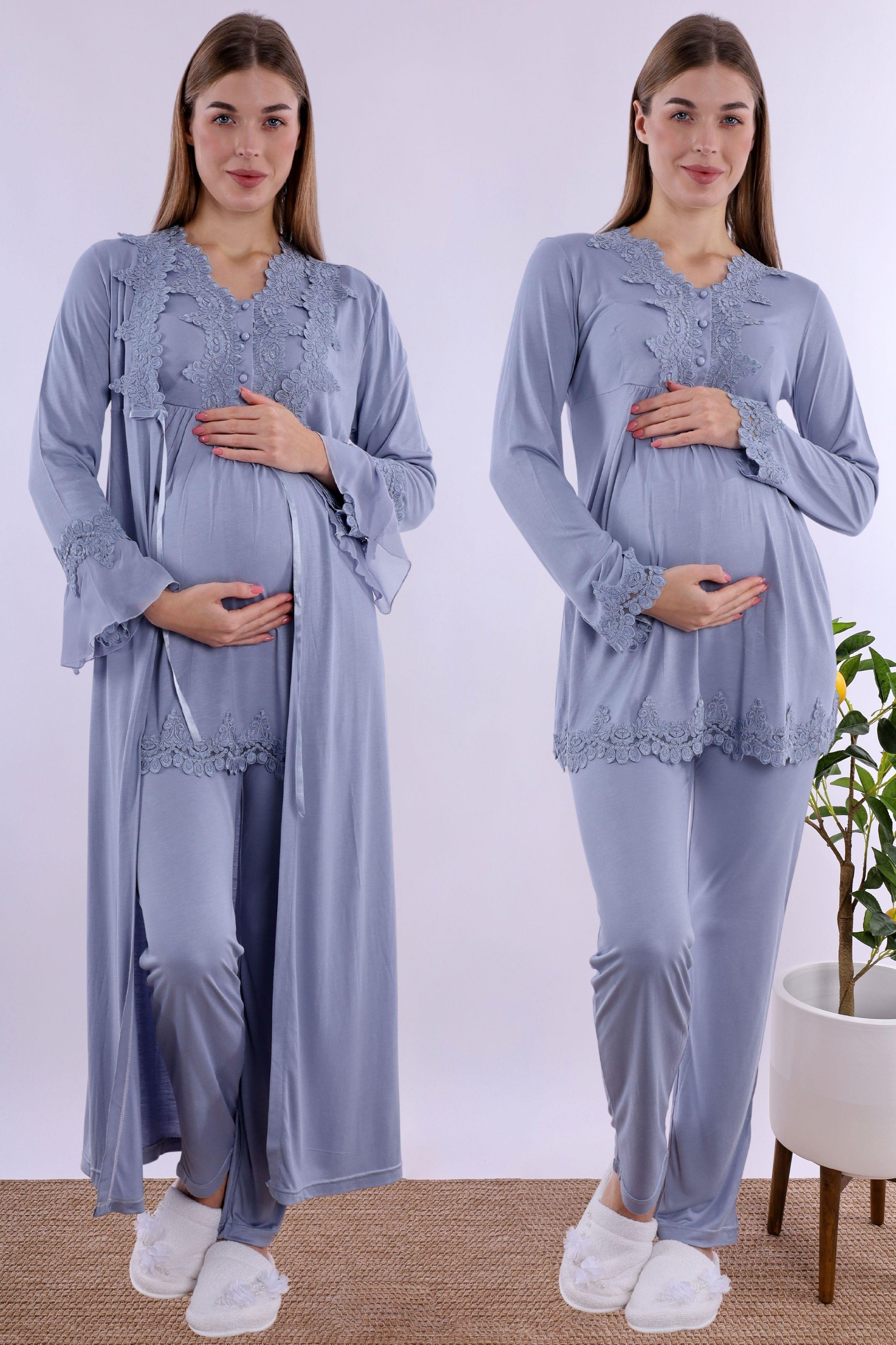 215172 Mavi Sabahlıklı Hamile Lohusa Pijama Takımı