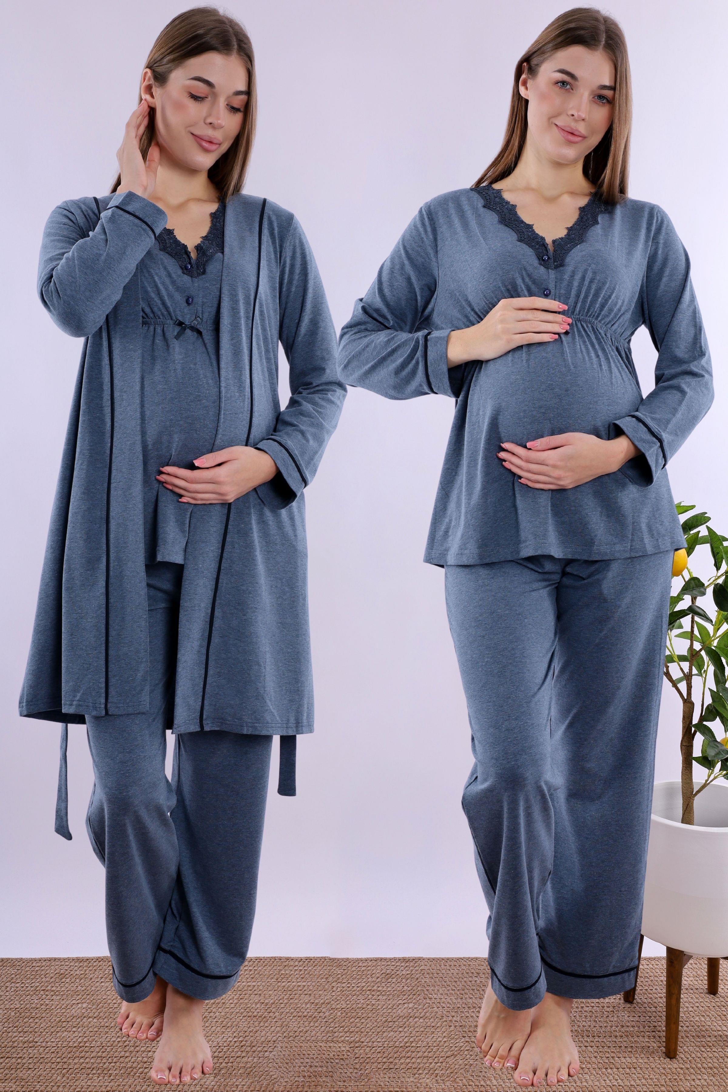 230542 İndigo Sabahlıklı Hamile Lohusa Pijama Takımı