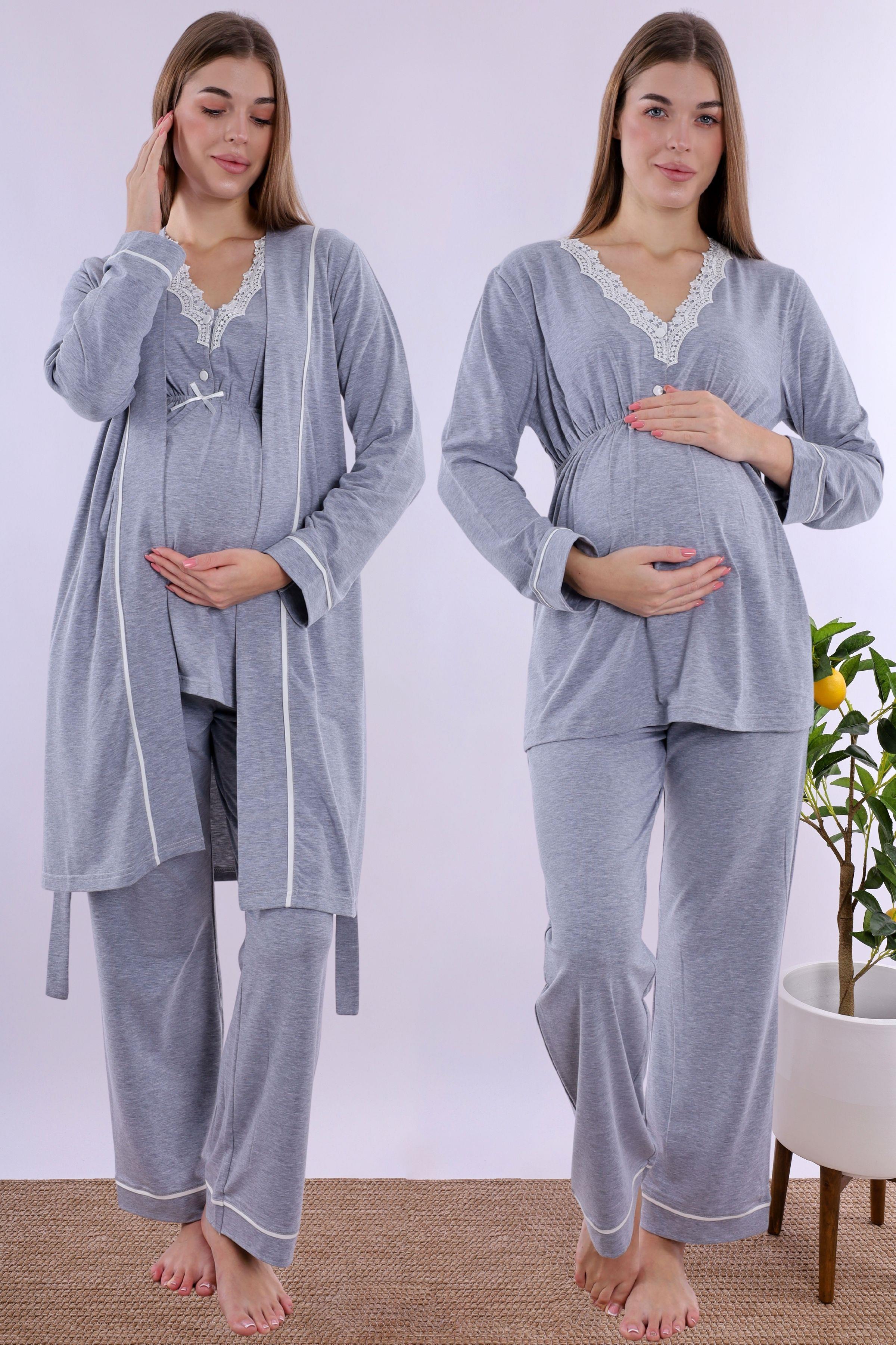 230542 Koyu Gri Sabahlıklı Hamile Lohusa Pijama Takımı