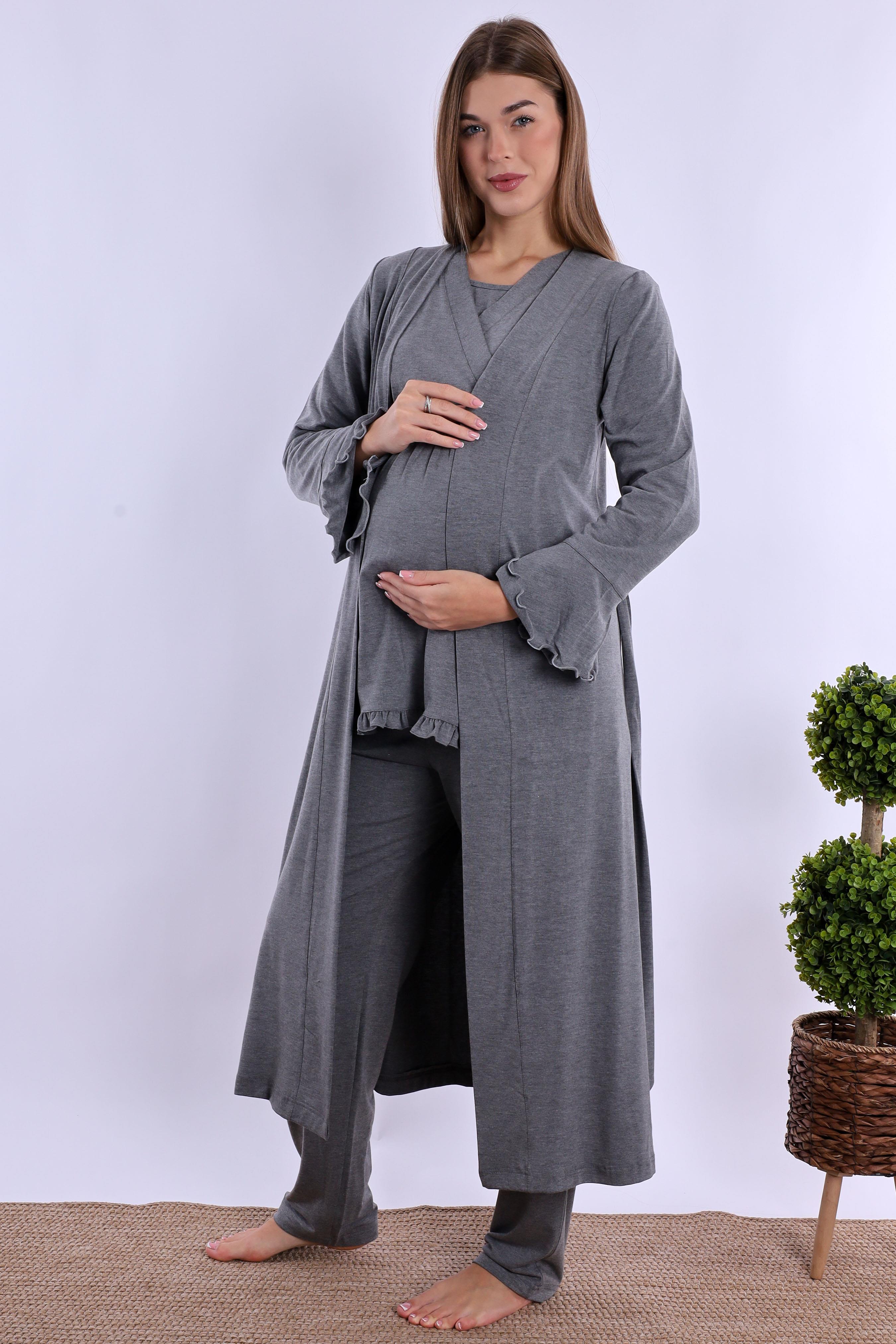 240442 Füme Sabahlıklı Hamile Lohusa Pijama Takımı