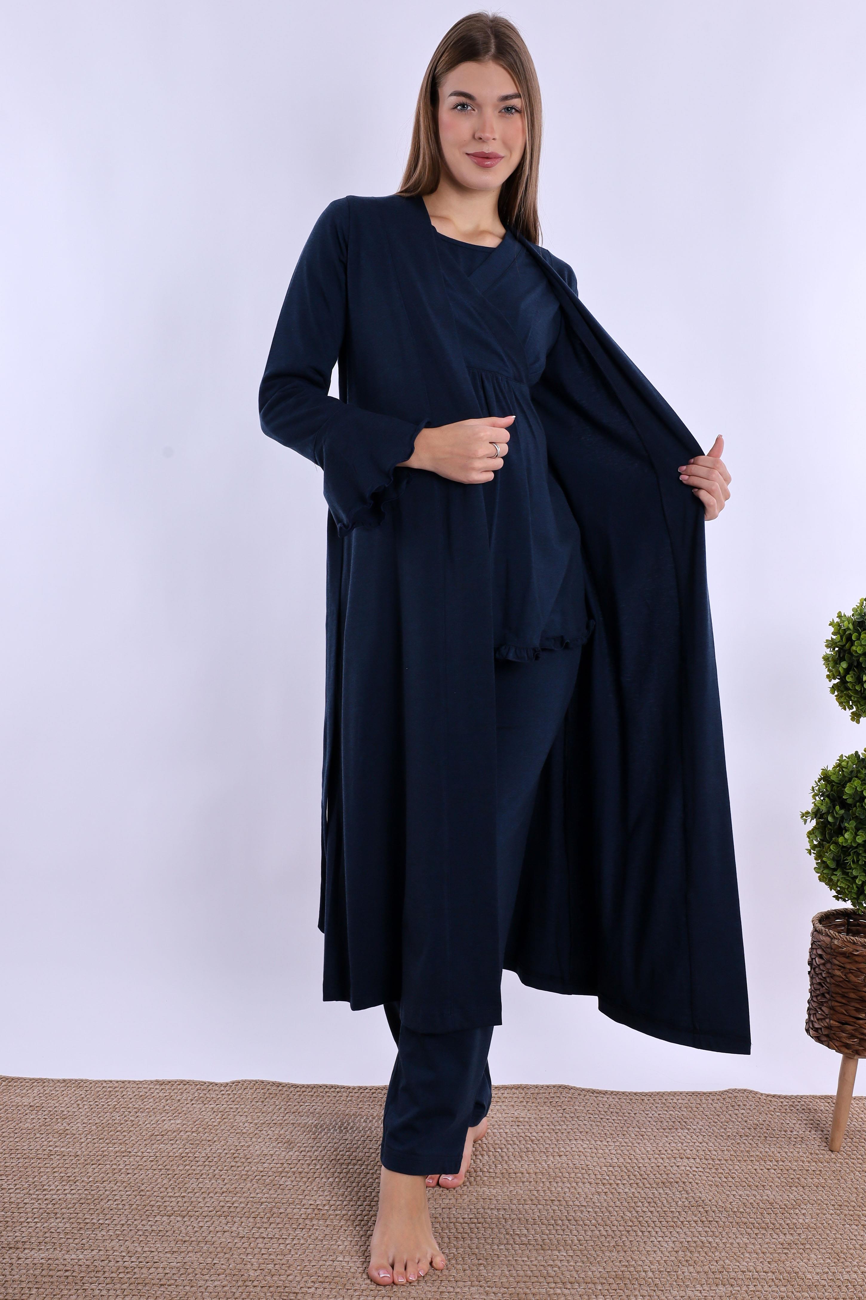 240442 Lacivert Sabahlıklı Hamile Lohusa Pijama Takımı