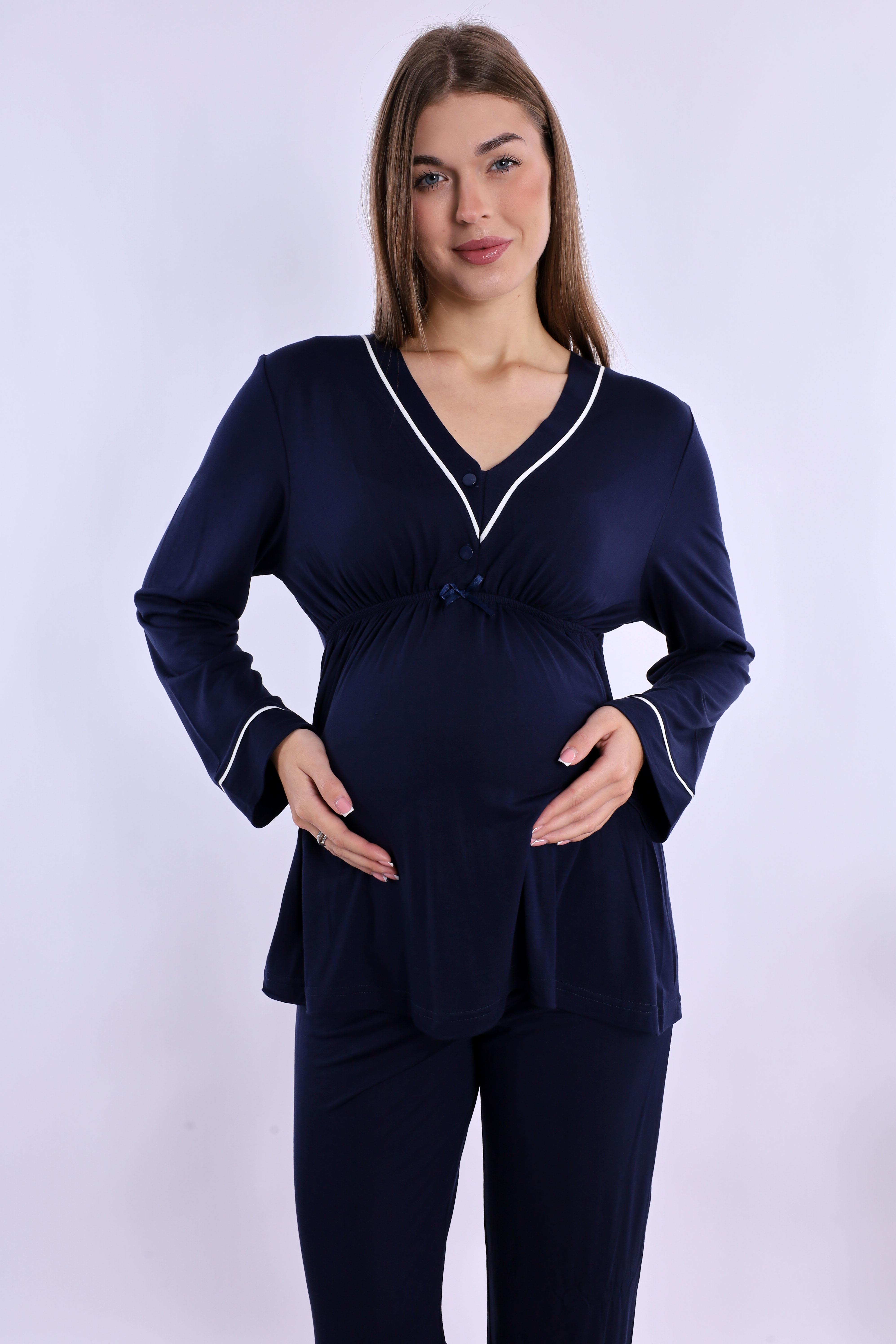 240522 Lacivert Hamile Lohusa Pijama Takımı