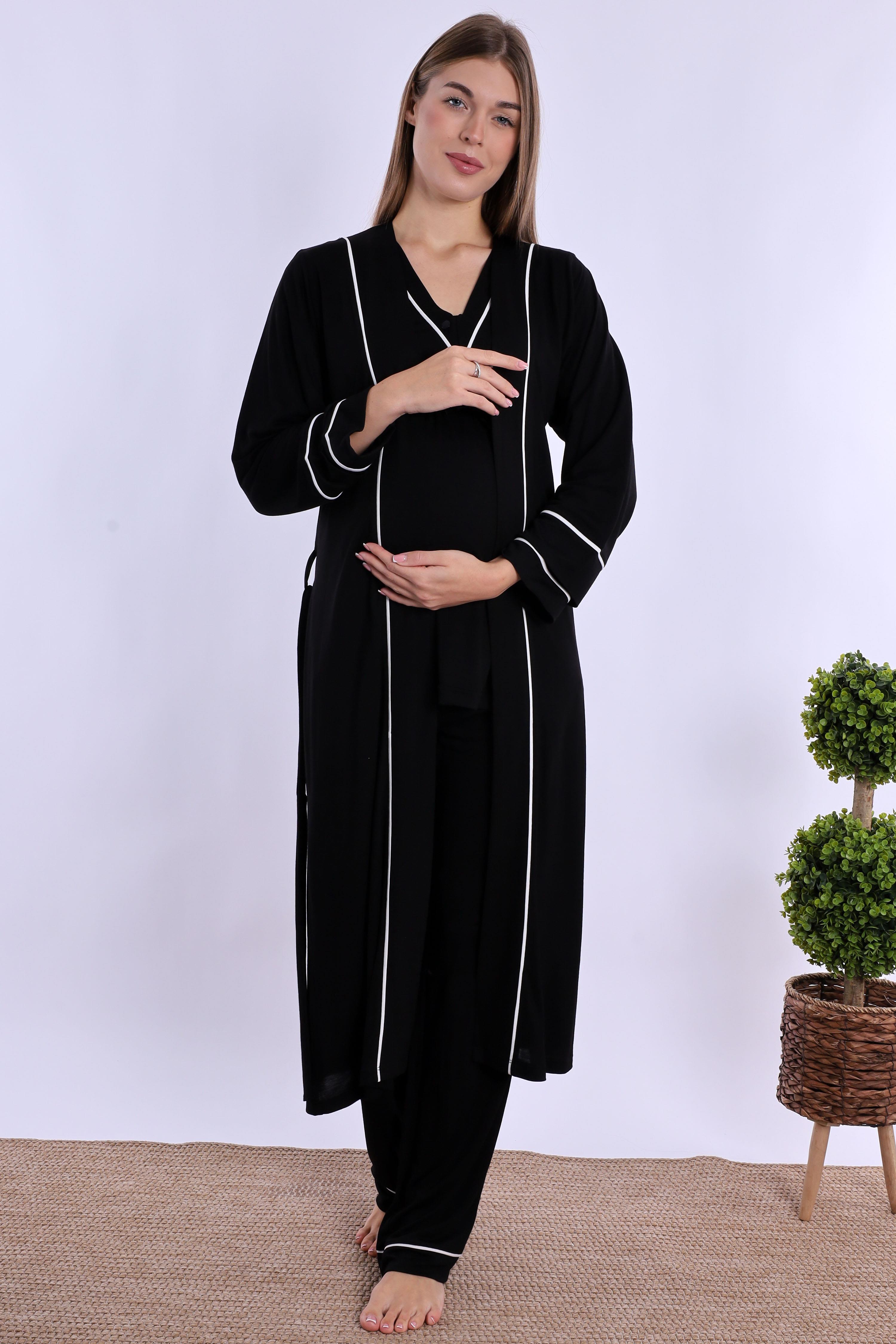 240542 Siyah Sabahlıklı Hamile Lohusa Pijama Takımı