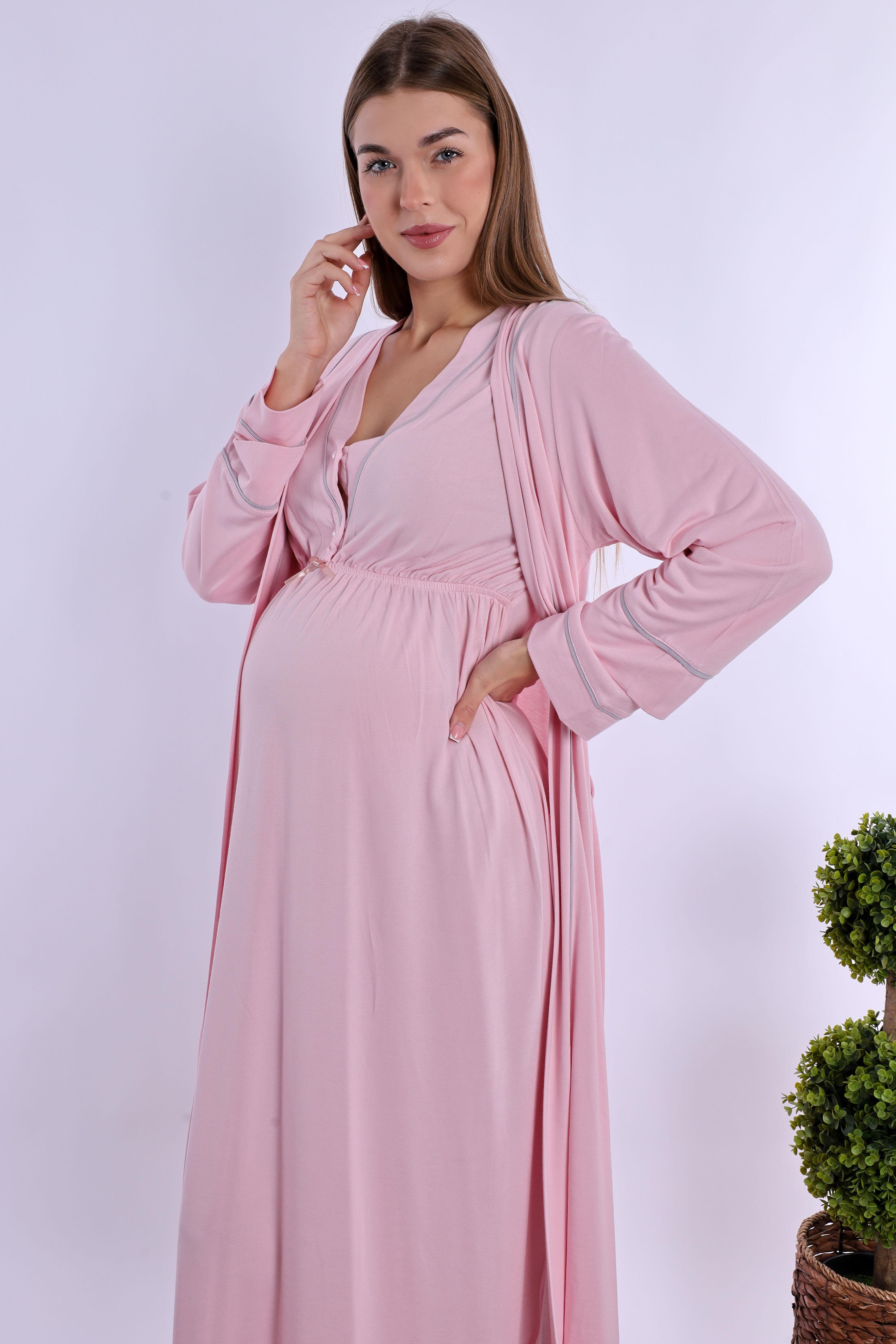 240552 Pembe Sabahlıklı Hamile Lohusa Gecelik Takım
