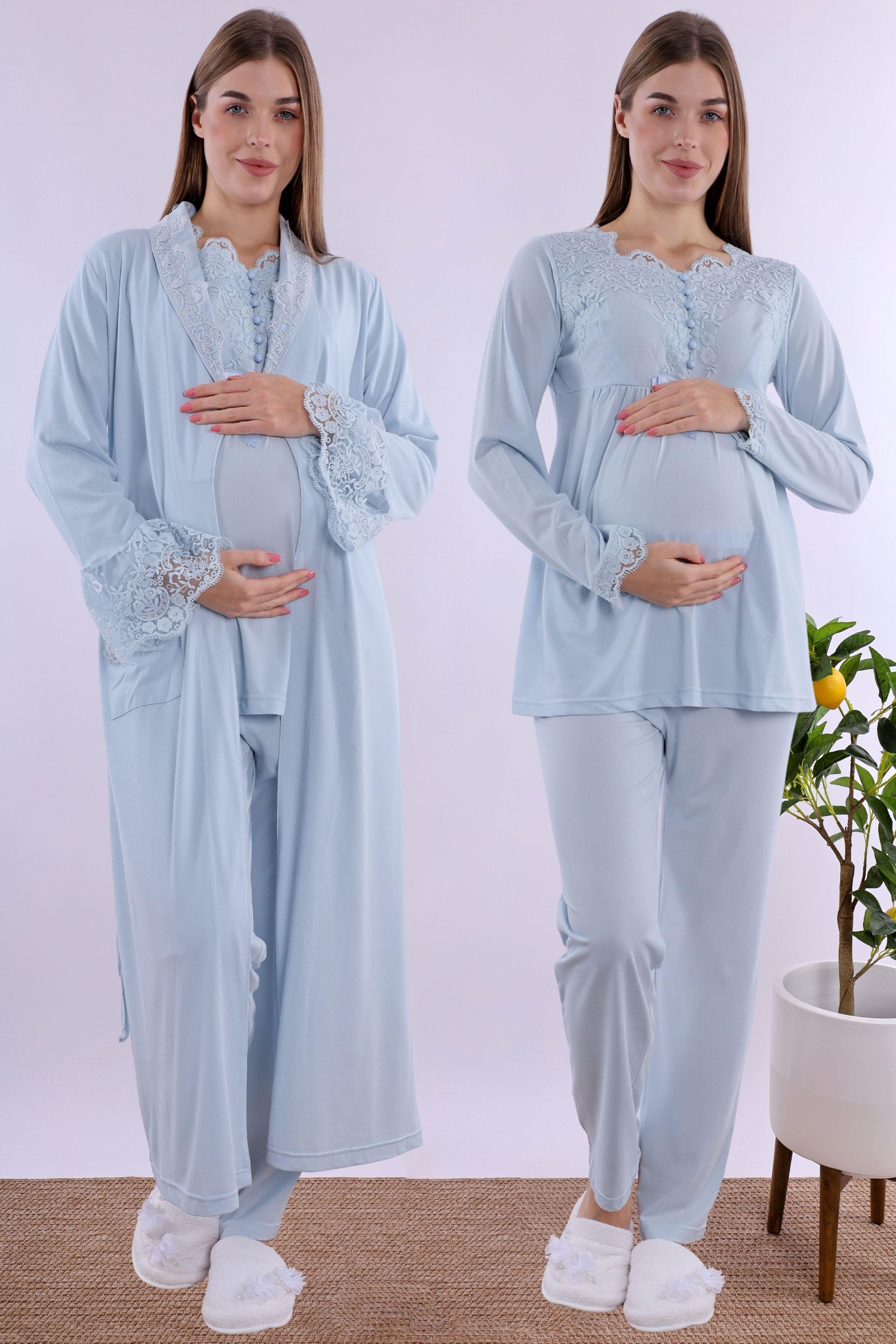 254162 Mavi Sabahlıklı Hamile Lohusa Pijama Takımı
