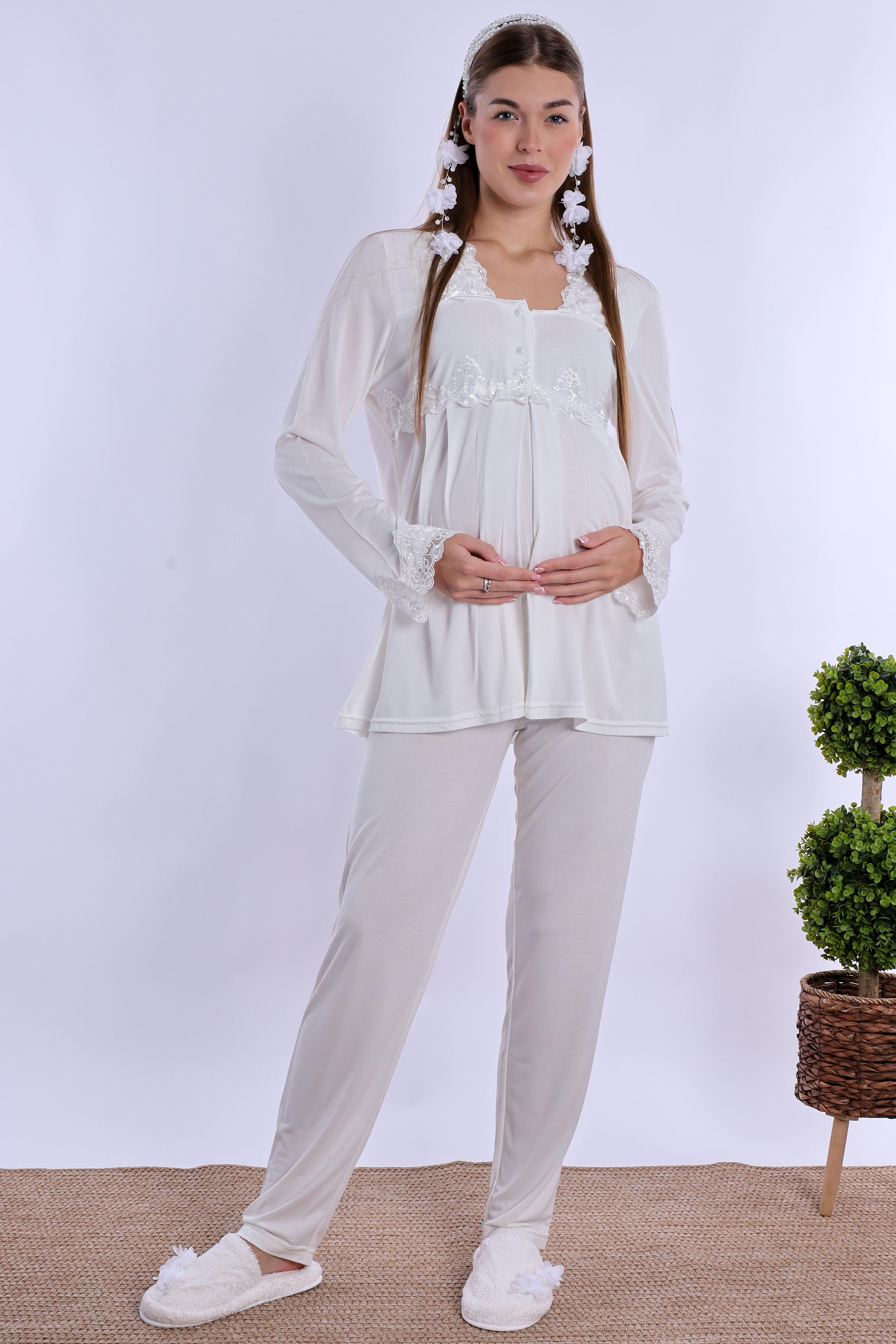 270122 Ekru Hamile Lohusa Pijama Takımı