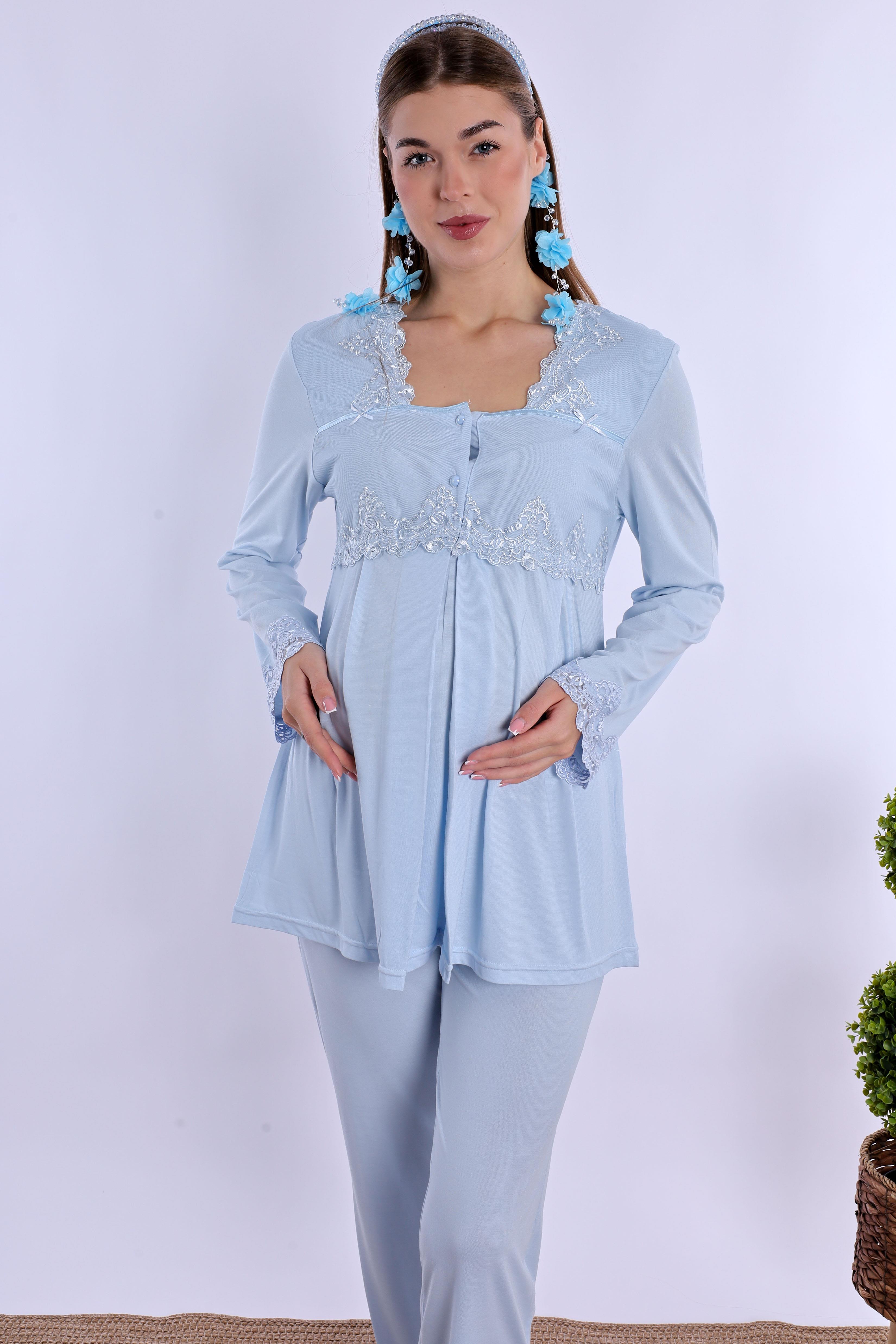 270122 Mavi Hamile Lohusa Pijama Takımı