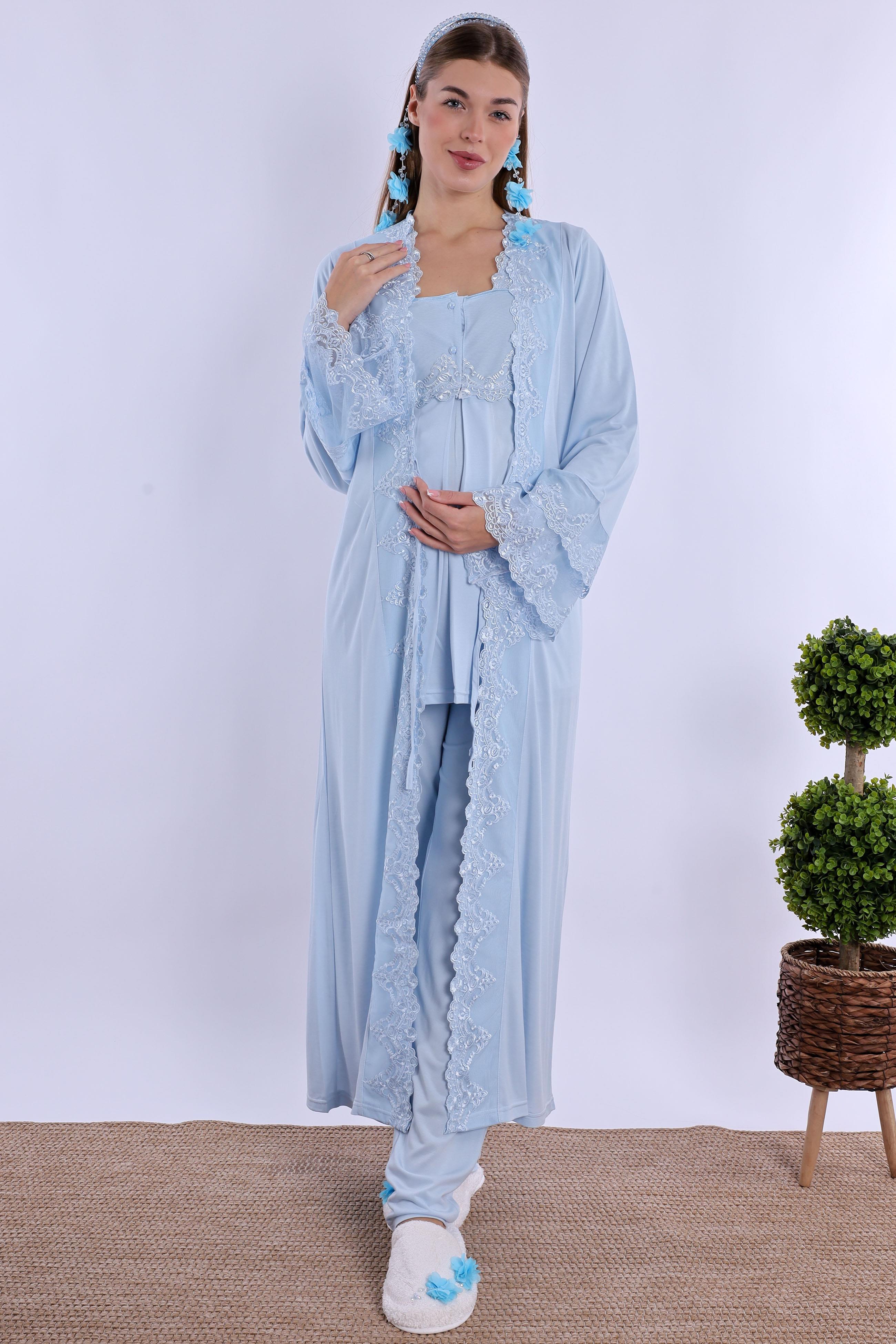 270142 Mavi Sabahlıklı Hamile Lohusa Pijama Takımı