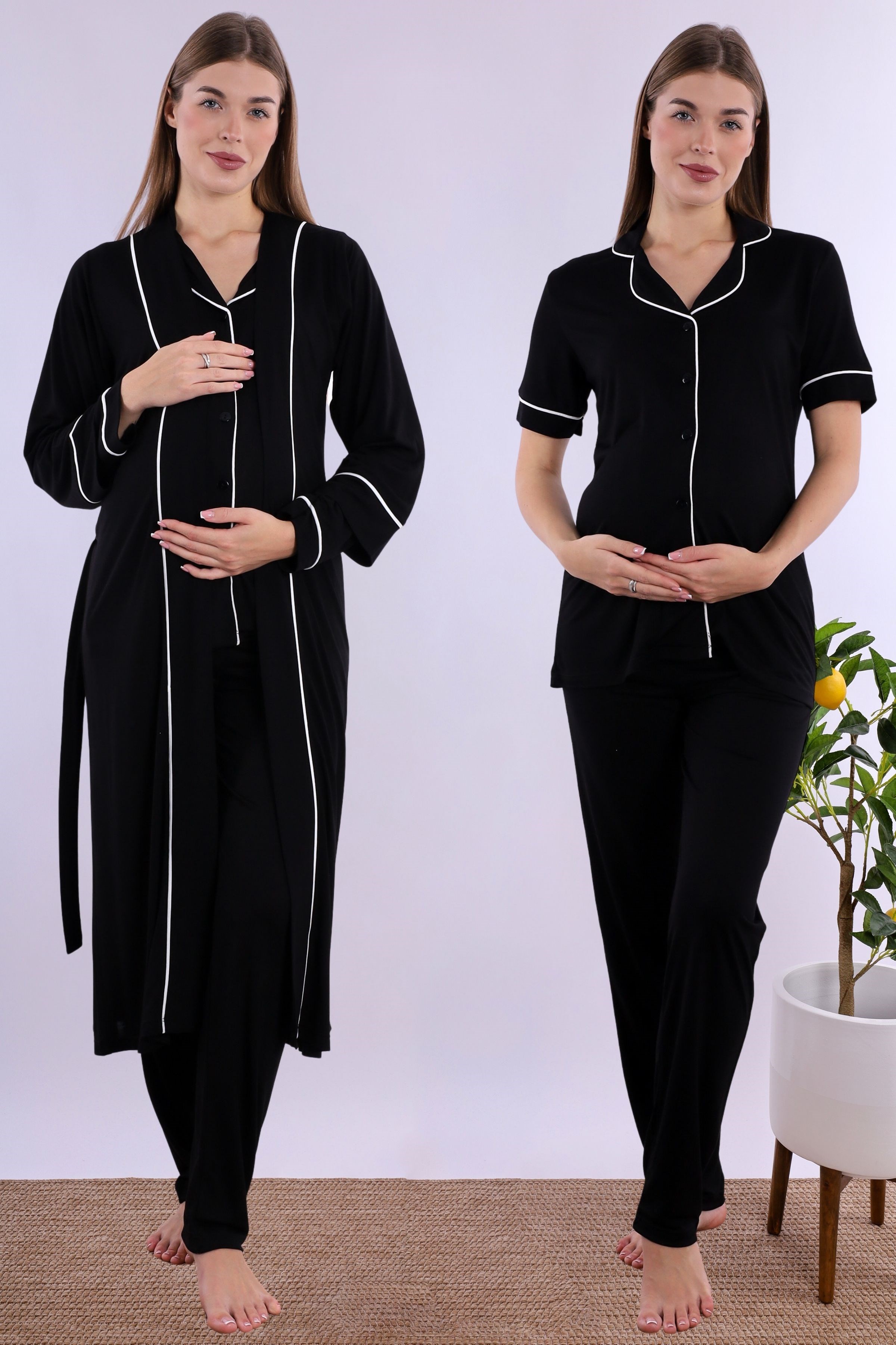 280682 Siyah Sabahlıklı Hamile Lohusa Pijama Takımı