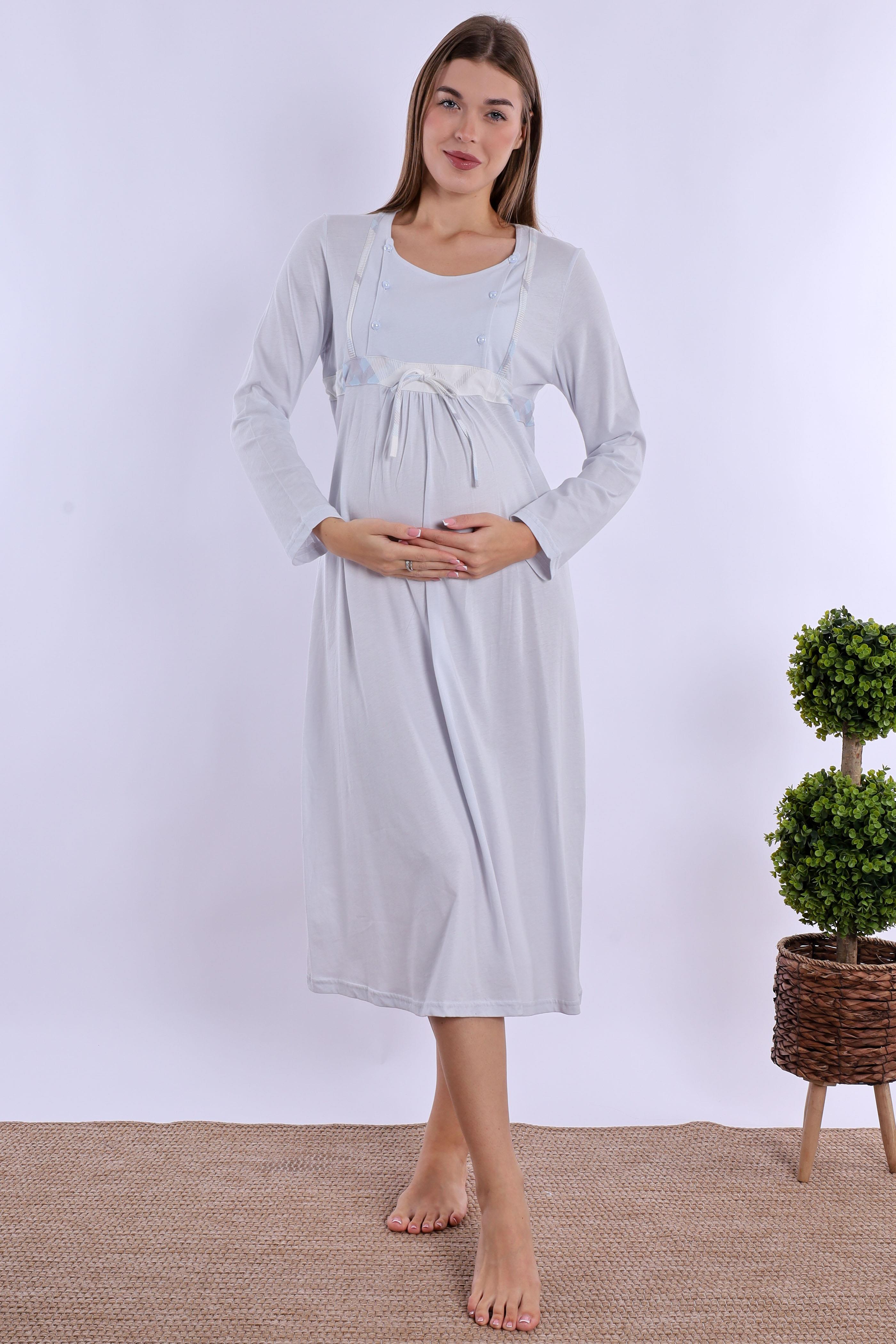 280832 Mavi %100 Pamuk Hamile Lohusa Gecelik