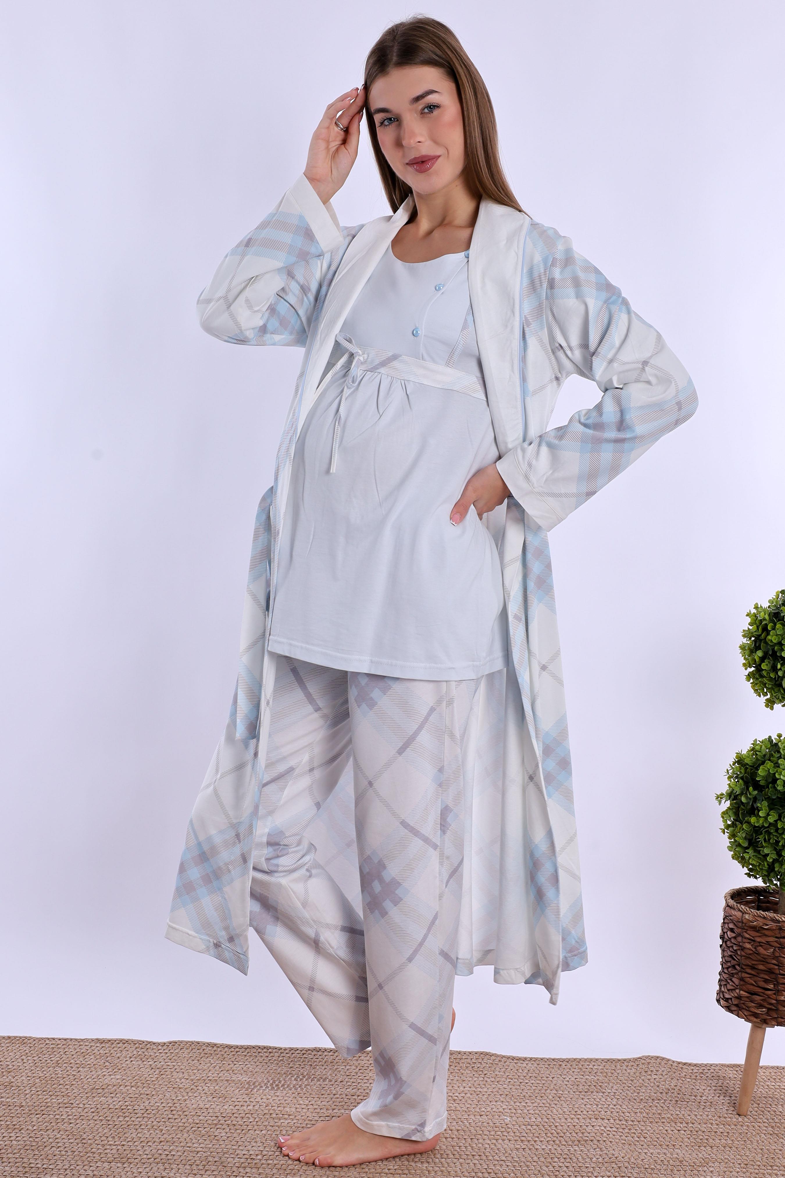 280842 Mavi %100 Pamuk Sabahlıklı Hamile Lohusa Pijama Takımı