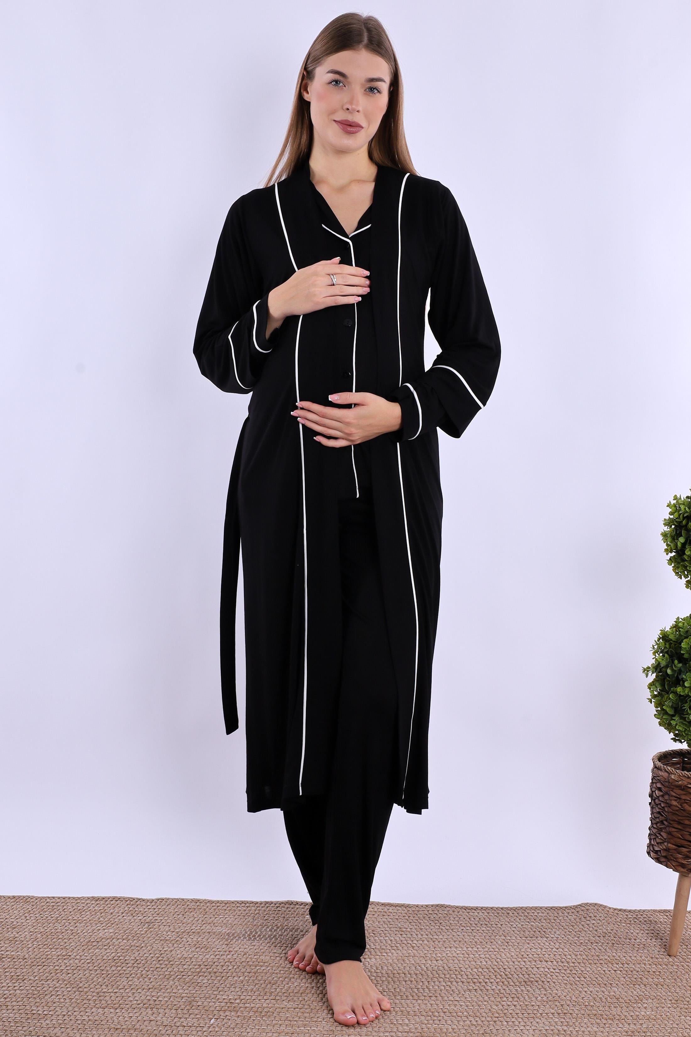 280982 Siyah Sabahlıklı Hamile Lohusa Pijama Takımı