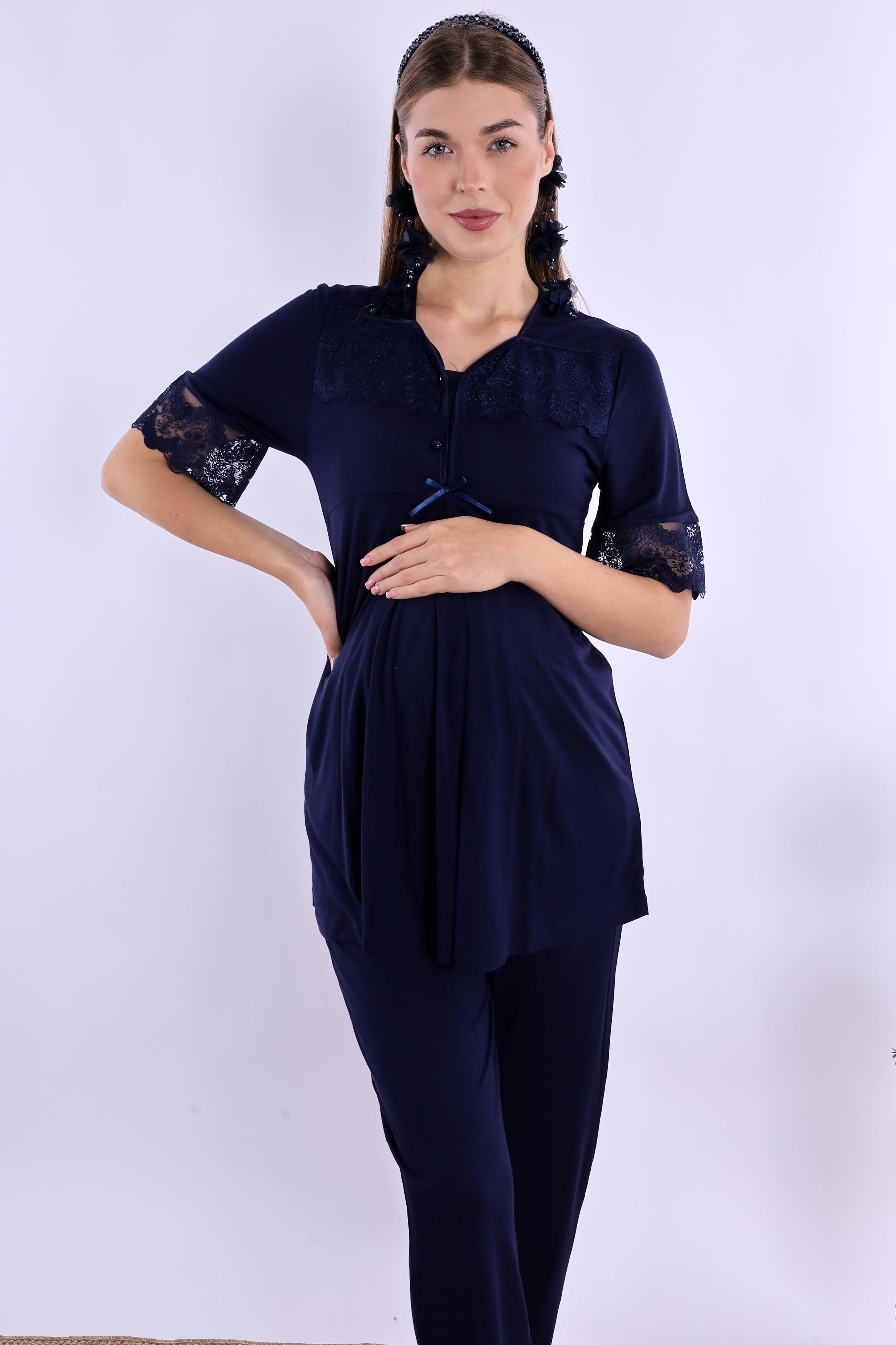 290122 Lacivert Hamile Lohusa Pijama Takımı
