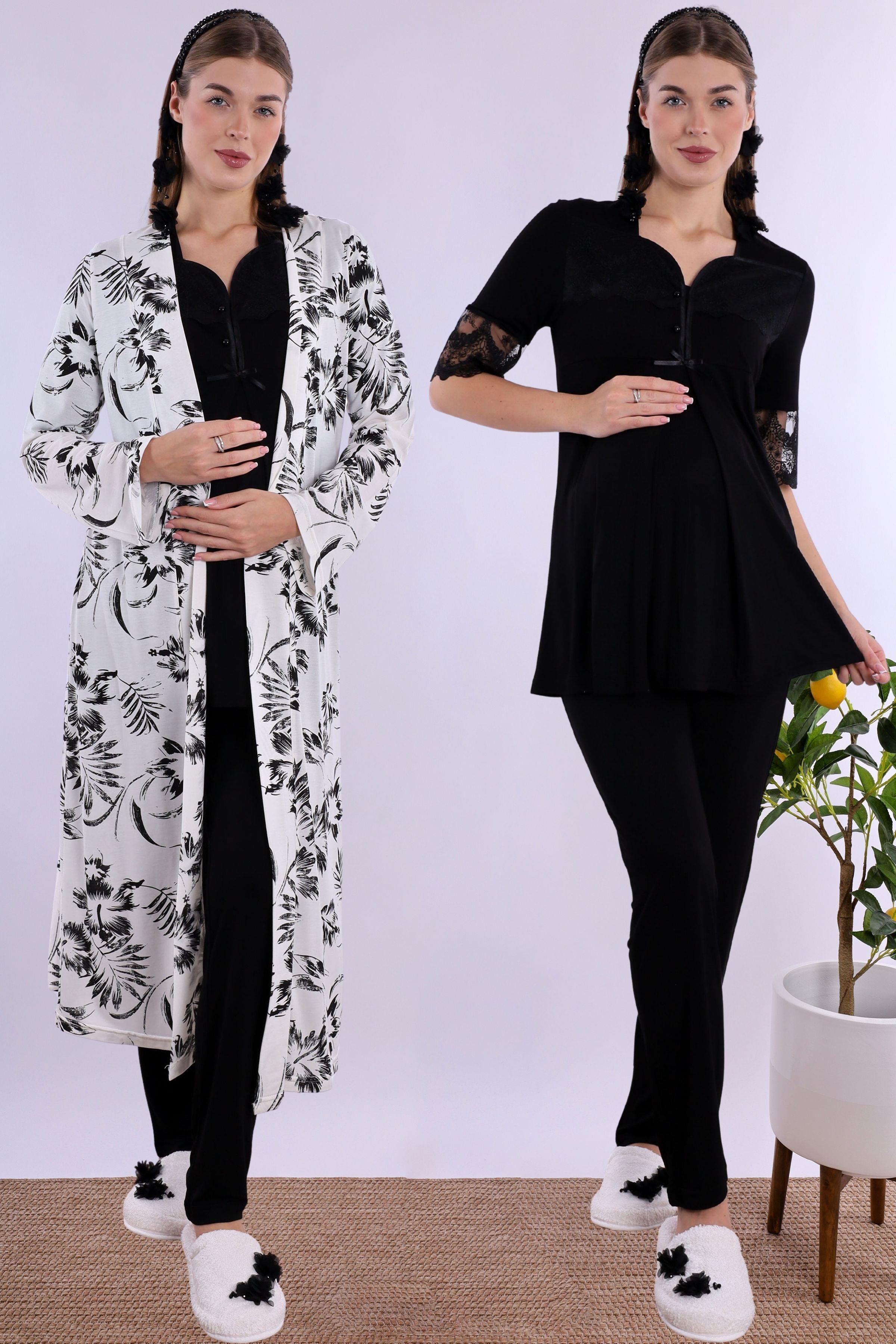 290182 Siyah Sabahlıklı Hamile Lohusa Pijama Takımı