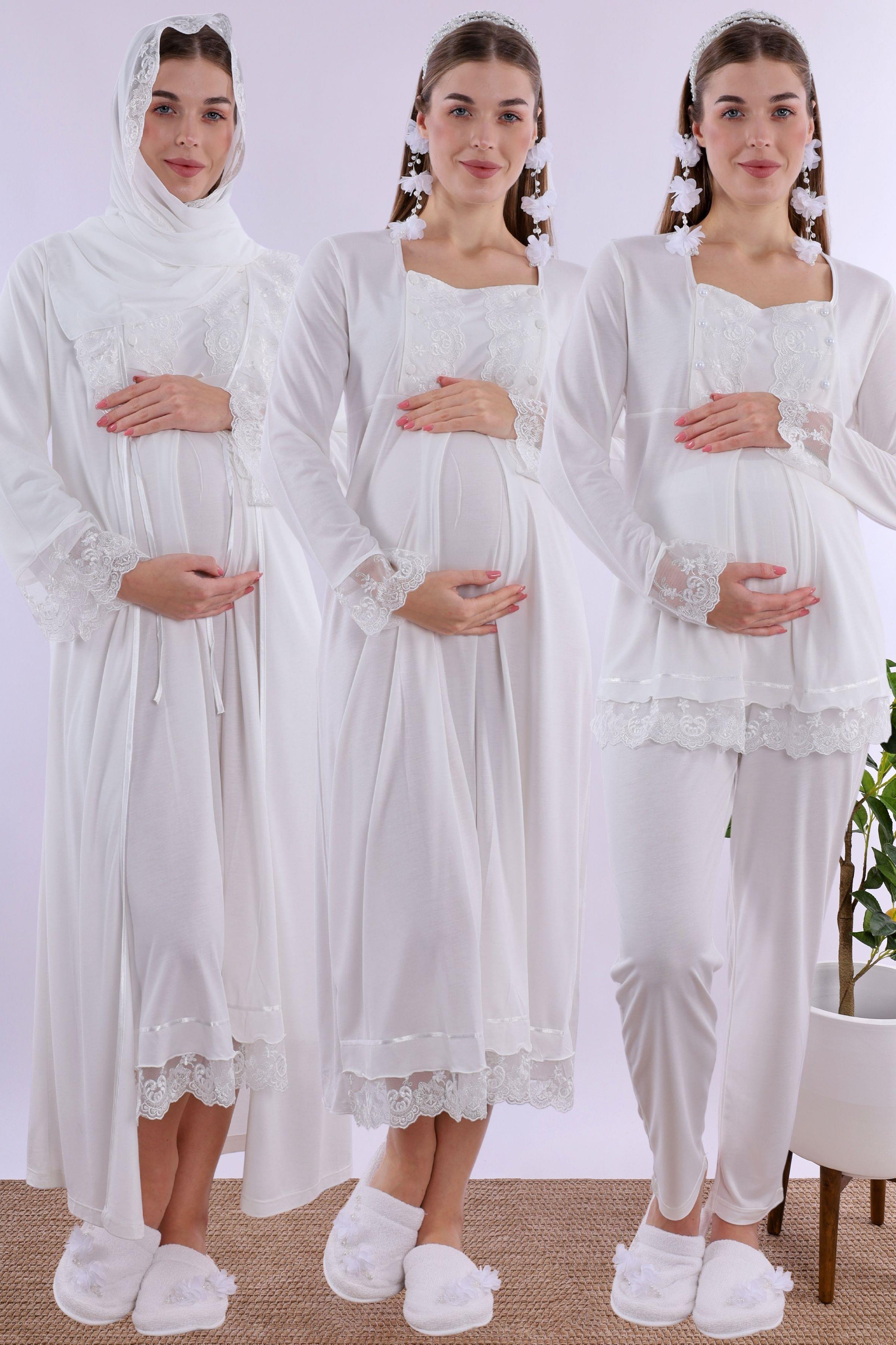 2T30462 Ekru Tesettürlü Hamile Lohusa Set