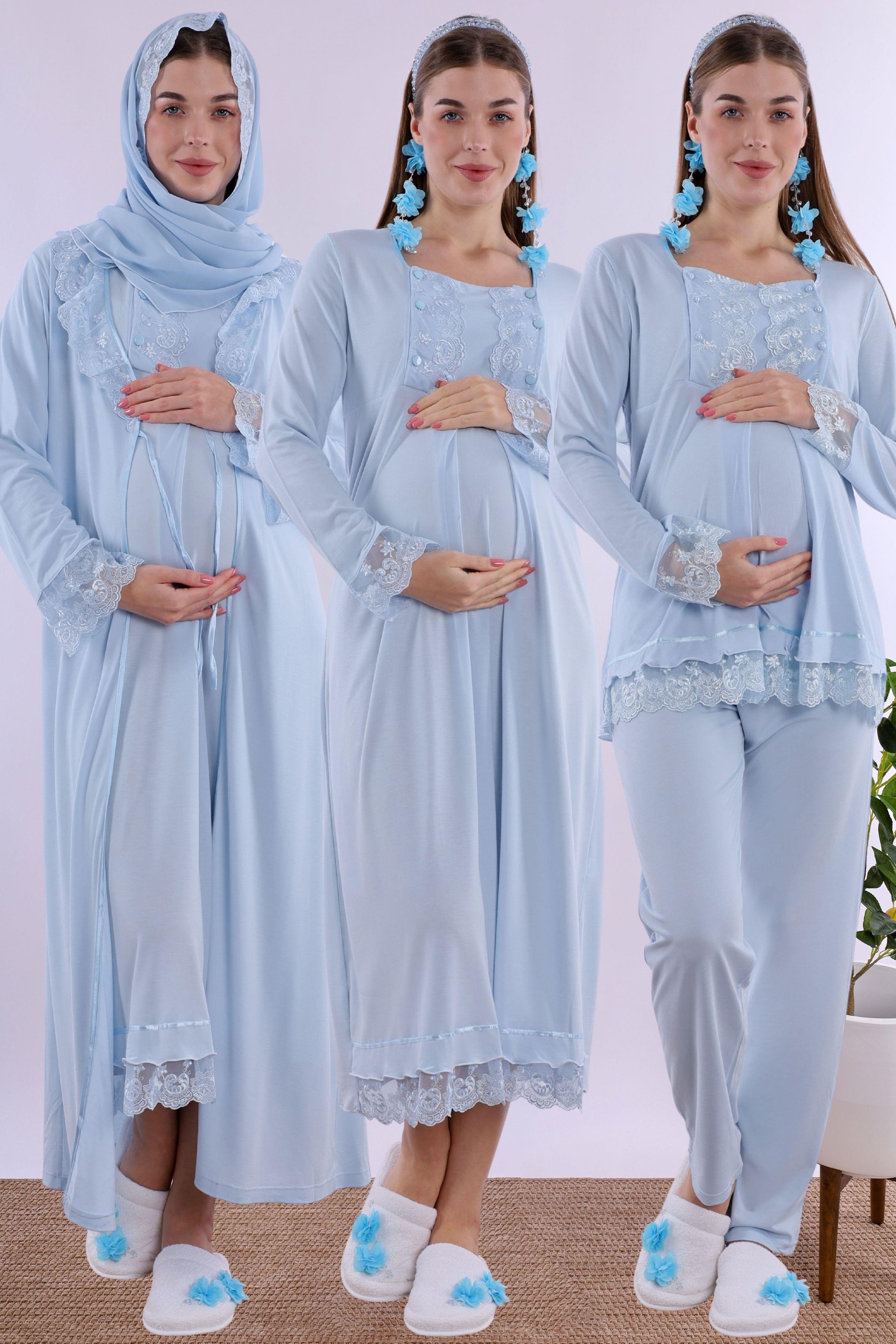 2T30462 Mavi Tesettürlü Hamile Lohusa Set