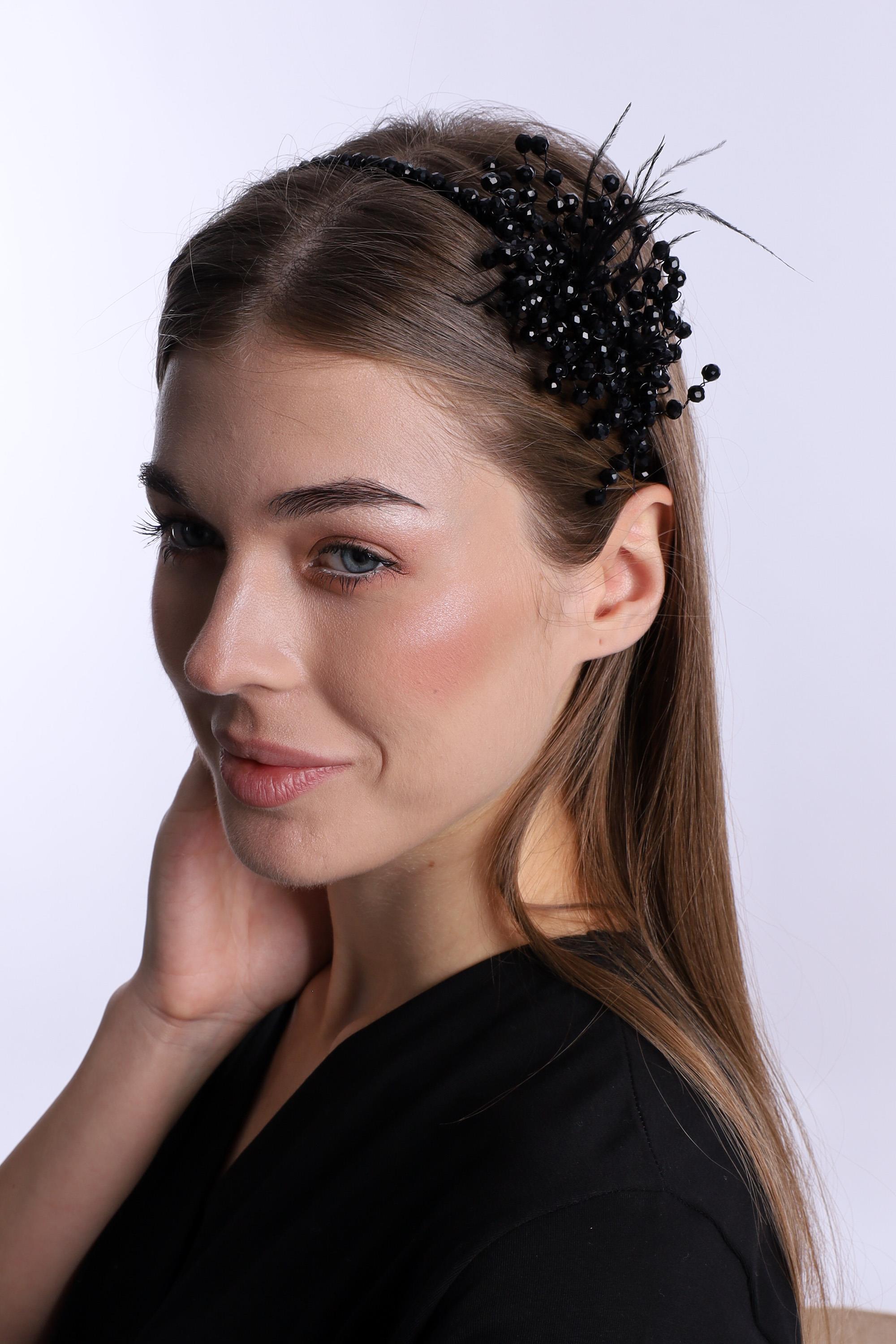 ByLohusa 1015 Siyah İnci Taşlı Lohusa Taç