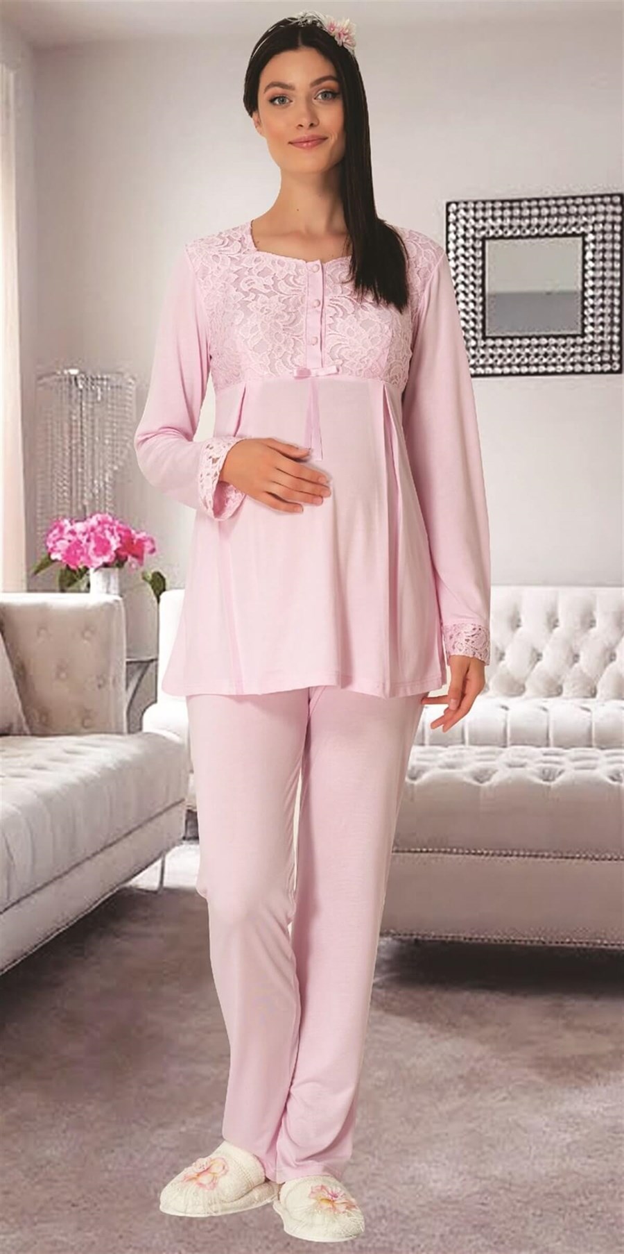 Carpediem 1503 Dantelli Lohusa Pijama Takımı