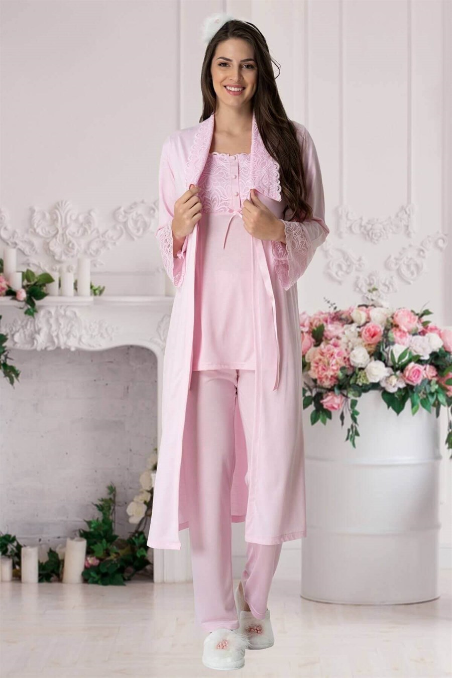 CarpeDiem 1541 Pembe Sabahlıklı Lohusa Pijama Takımı