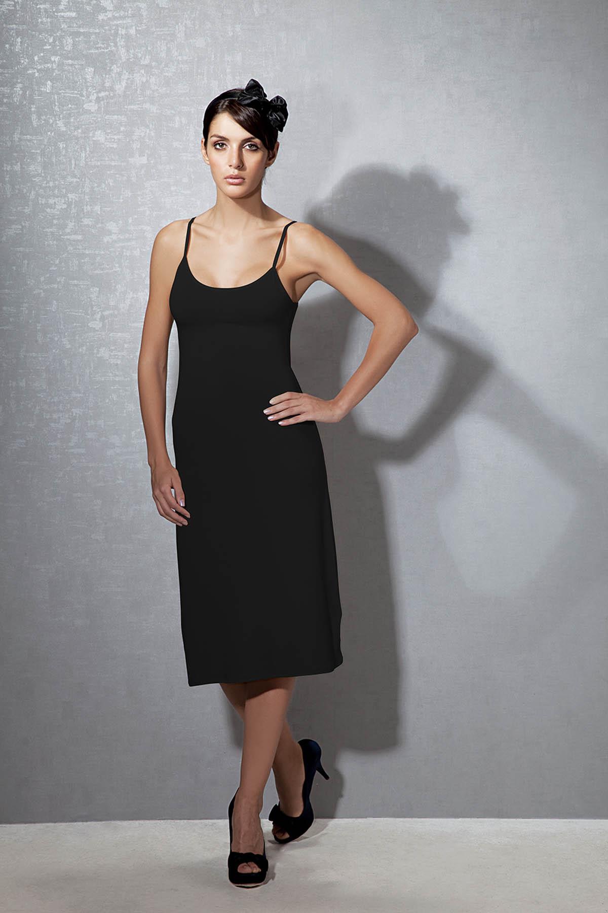 Doreanse 11129 Siyah Kadın Modal Askılı Uzun Gecelik