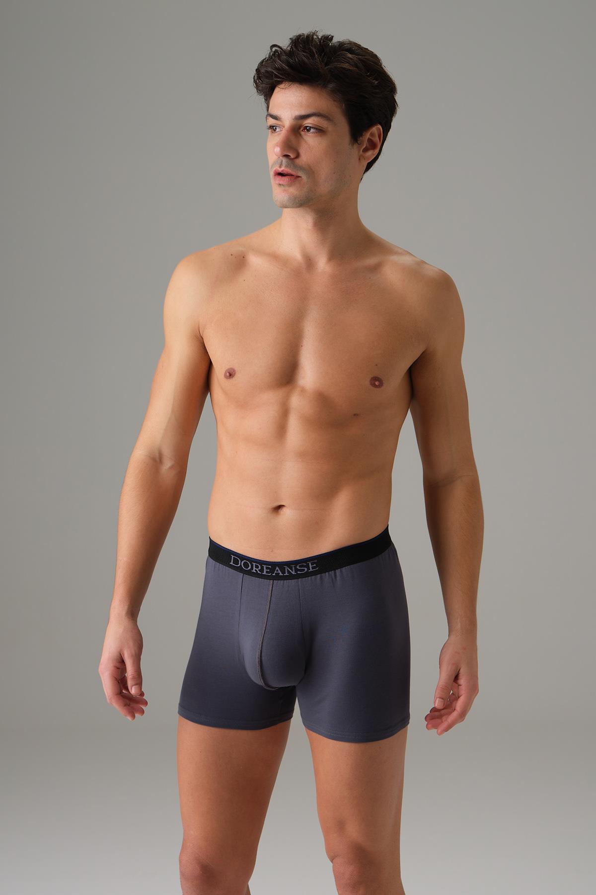 Doreanse 1743 Siyah-Antrasit-Lacivert Erkek Bel Bantlı 3 lü Boxer