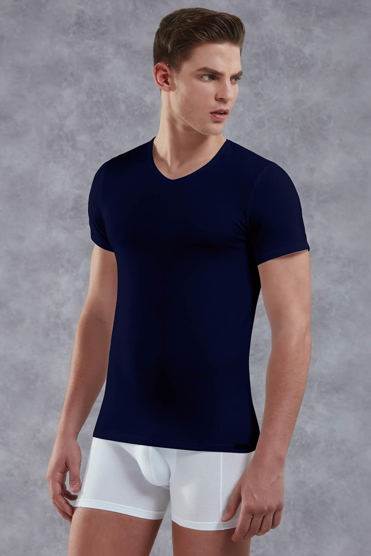 Doreanse 2855 Lacivert Erkek Modal V Yaka Kısa Kol Tişört