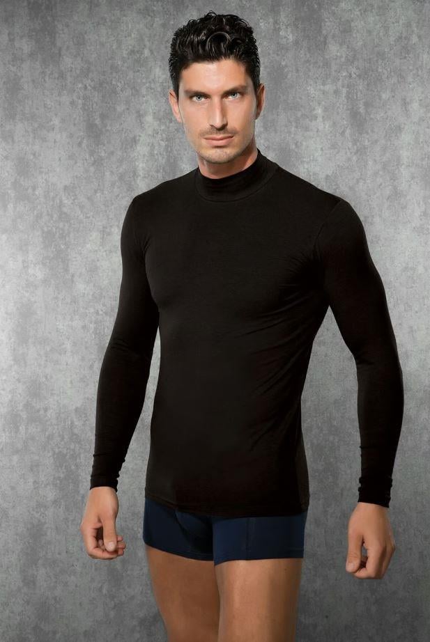 Doreanse 2930 Siyah Erkek Modal Boğazlı Yaka Uzun Kol Tişört