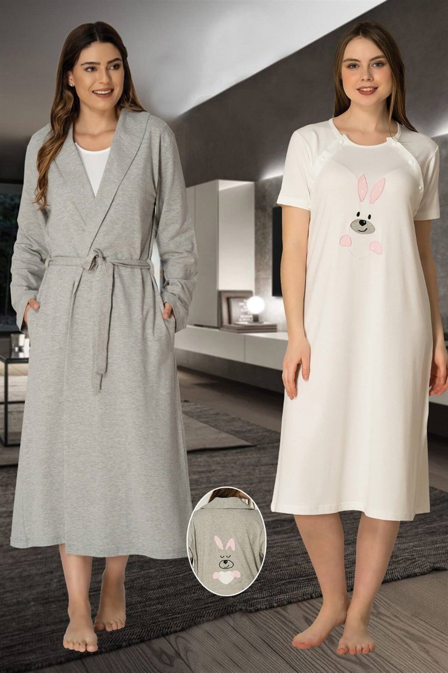 Effortt 2071 Pembe Sabahlıklı Lohusa Gecelik Takım