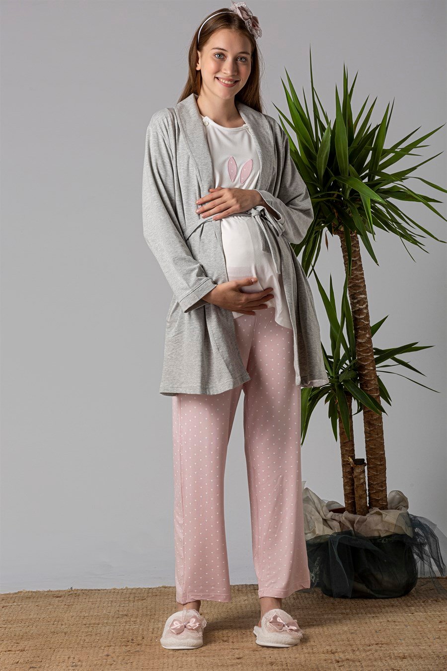 Effortt 22070 Pembe Sabahlıklı Hamile Lohusa Pijama Takımı