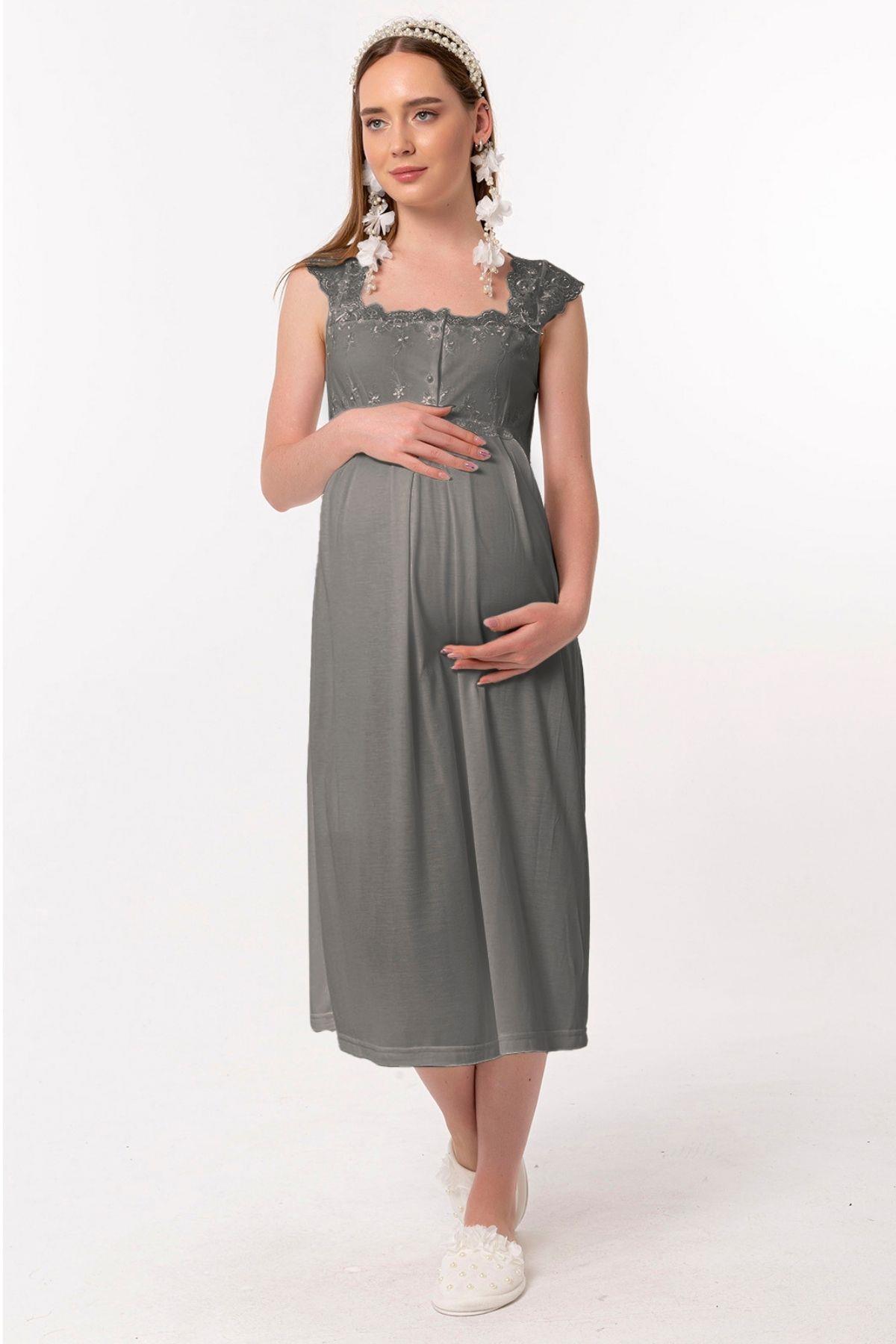 Effortt 22304 Füme Dantelli Hamile Lohusa Gecelik