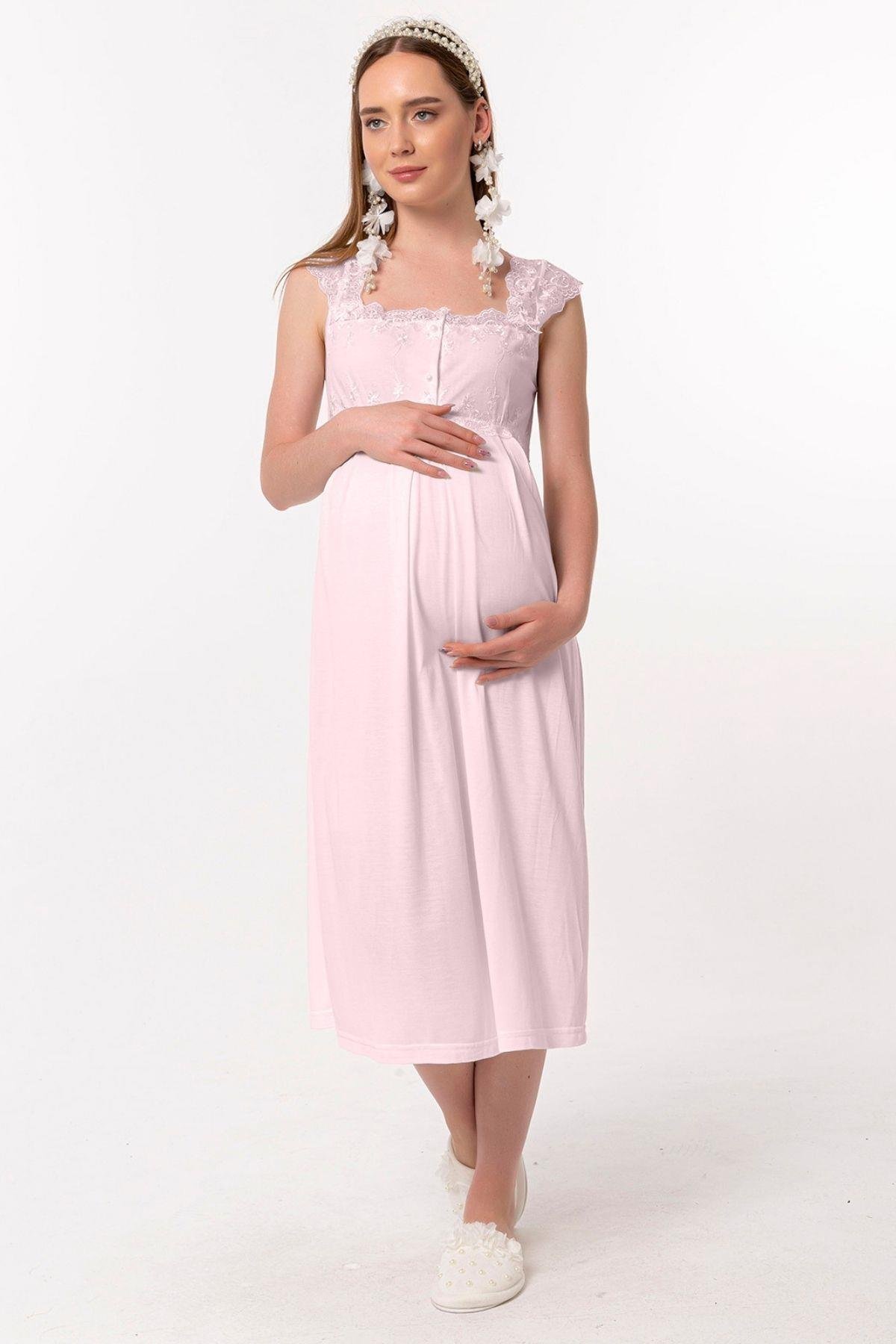 Effortt 22304 Pembe Dantelli Hamile Lohusa Gecelik