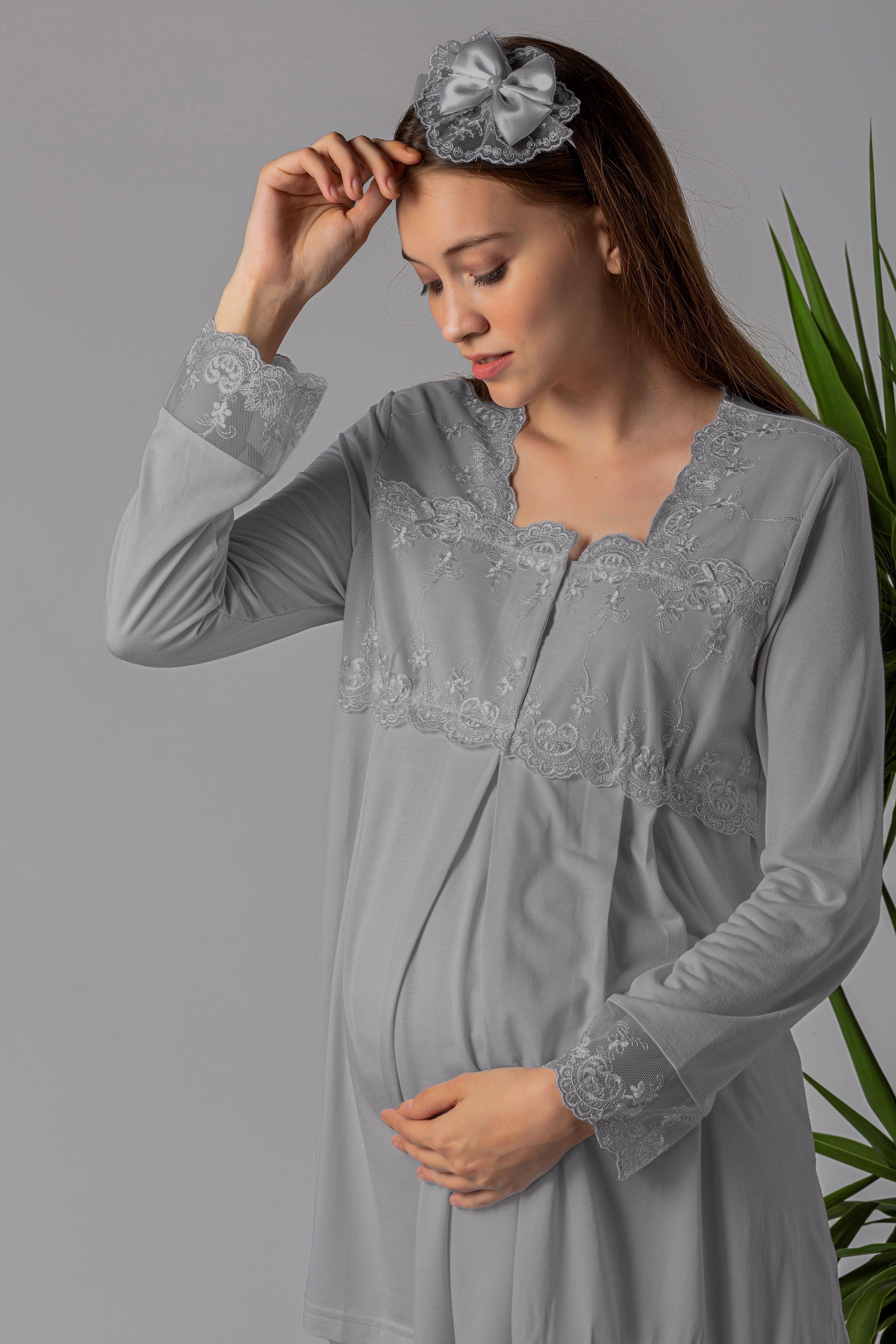 Effortt 22403 Gri Hamile Lohusa Pijama Takımı