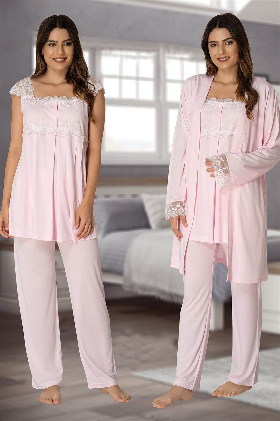 Effortt 2301 Pembe Sabahlıklı Lohusa Pijama Takımı
