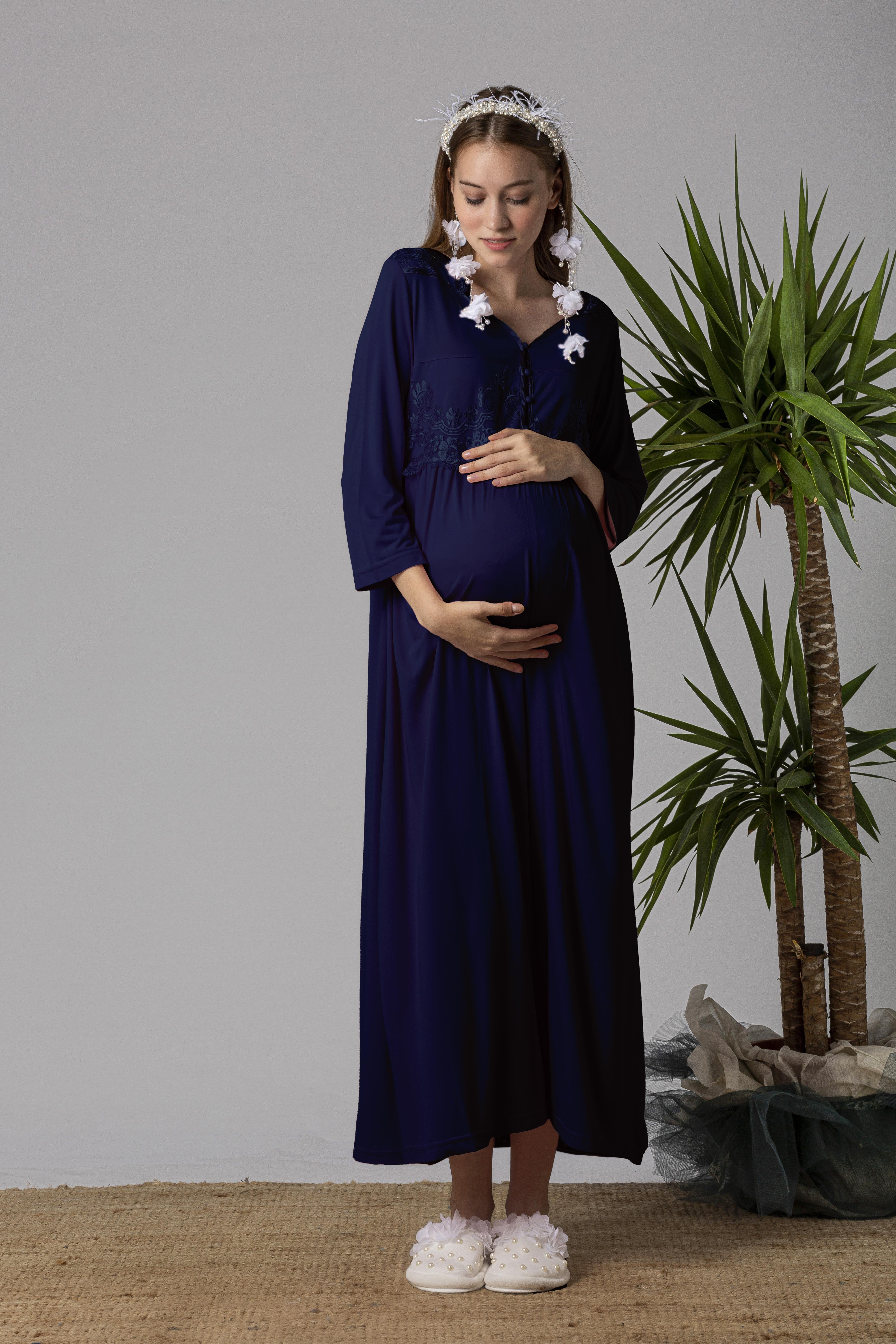 Effortt 23012 Lacivert Dantelli Hamile Lohusa Gecelik