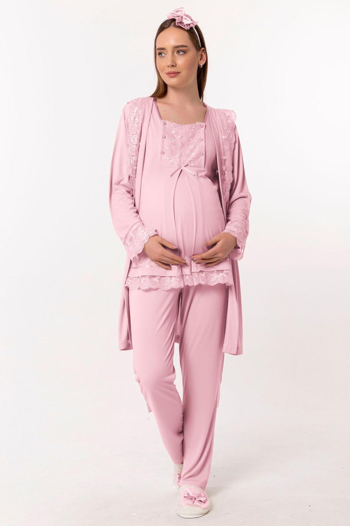 Effortt 23044 Pembe Sabahlıklı Hamile Lohusa Pijama Takımı