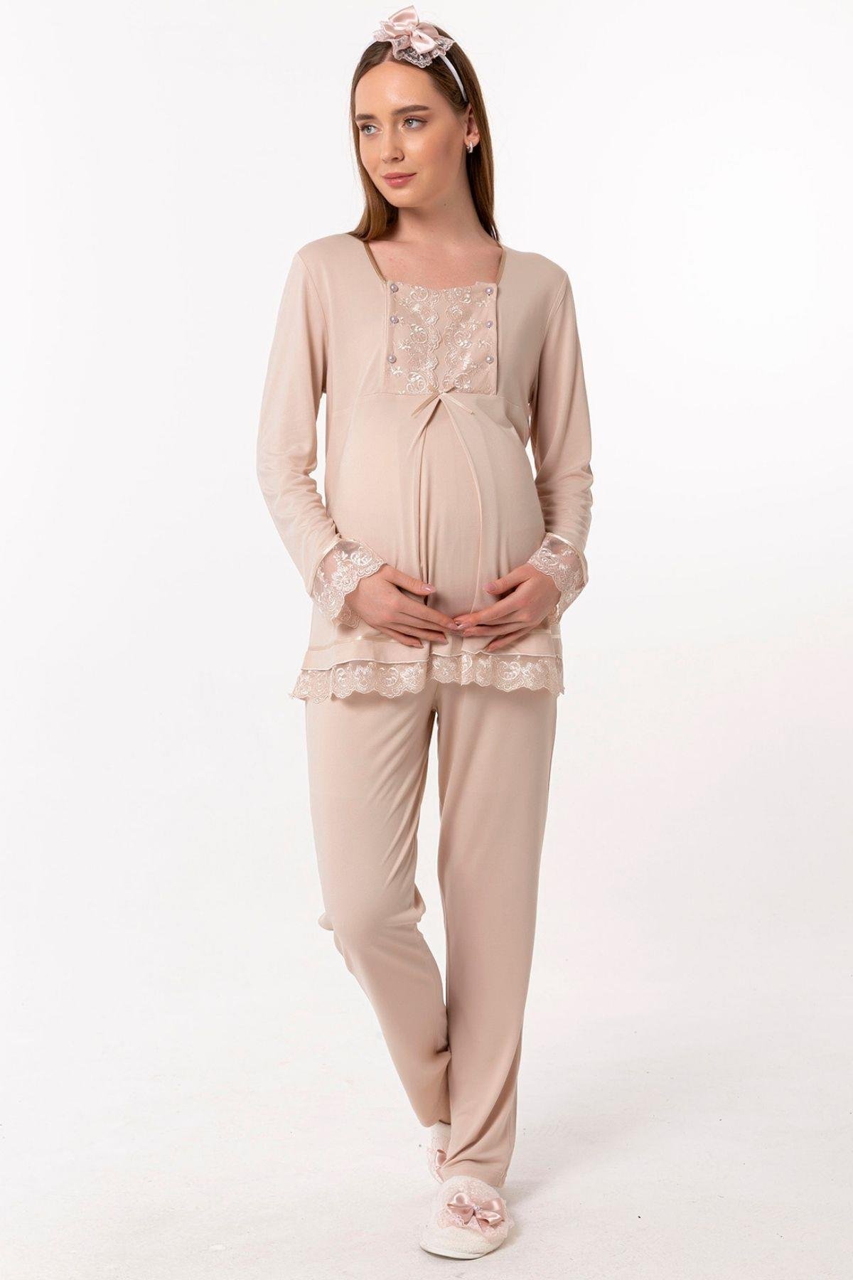 Effortt 23045 Kahverengi Hamile Lohusa Pijama Takımı