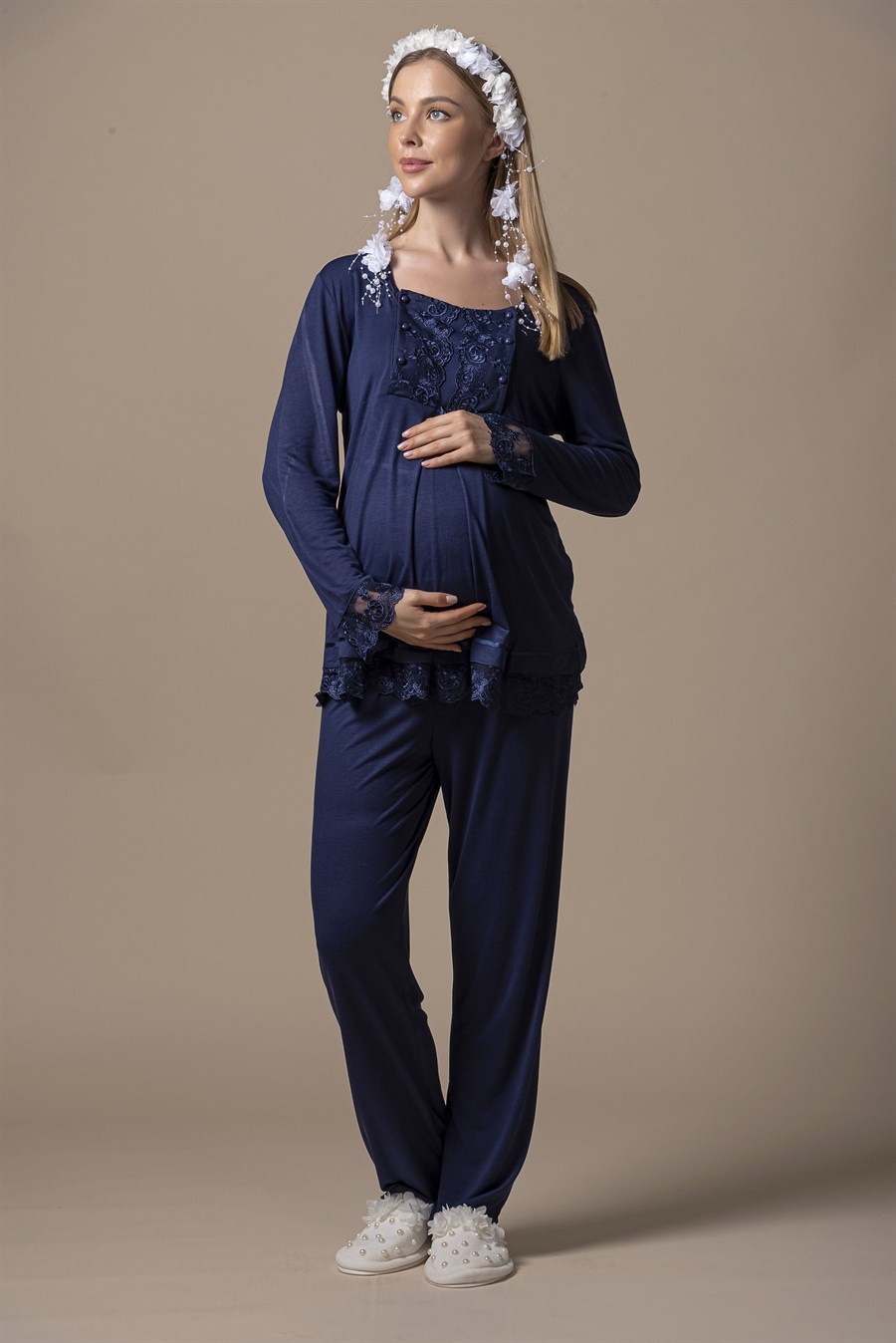 Effortt 23045 Lacivert Hamile Lohusa Pijama Takımı