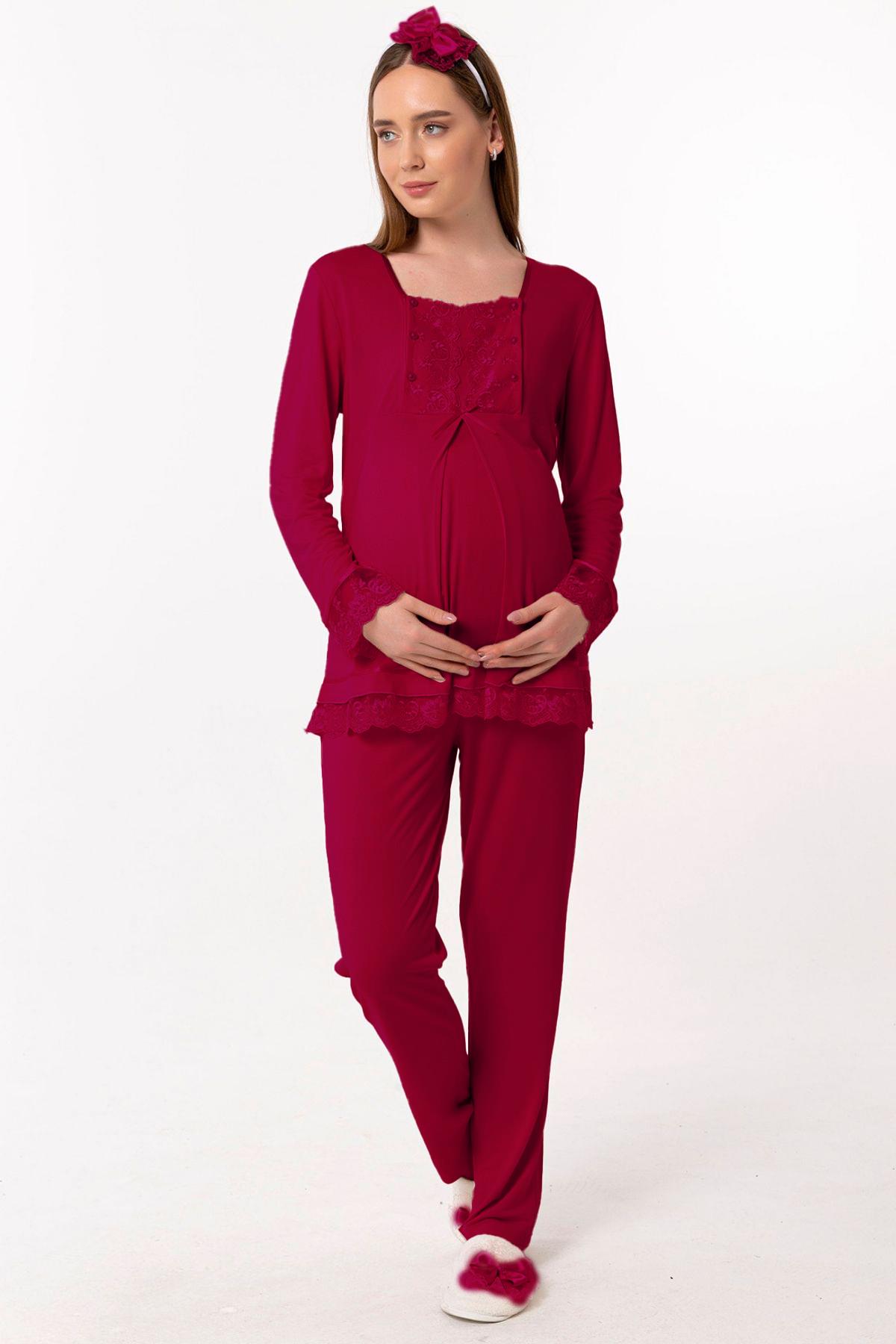 Effortt 23045 Vişne Hamile Lohusa Pijama Takımı
