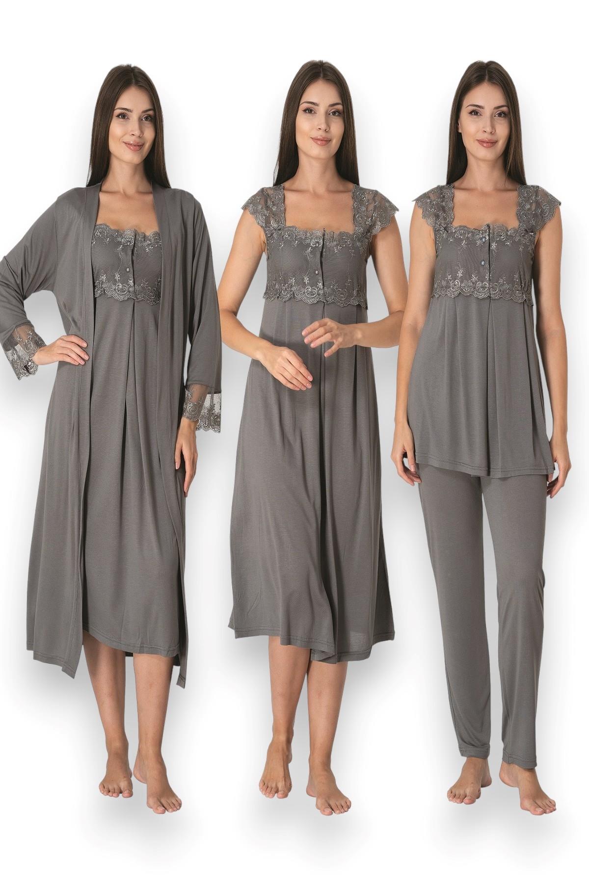 Effortt 2305 Füme Dantelli Hamile Lohusa Set