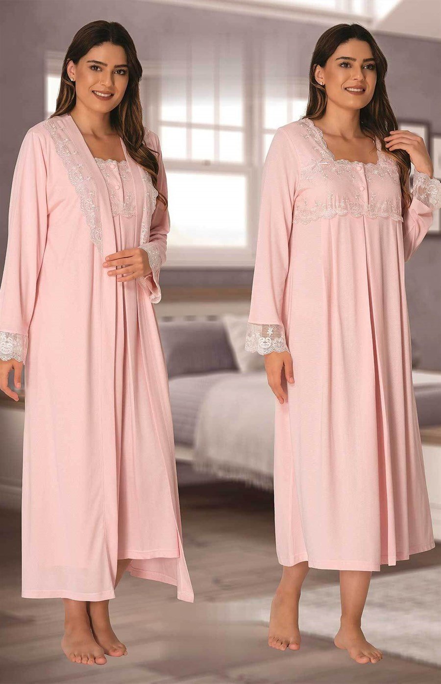 Effortt 2402 Pembe Sabahlıklı Lohusa Gecelik Takım