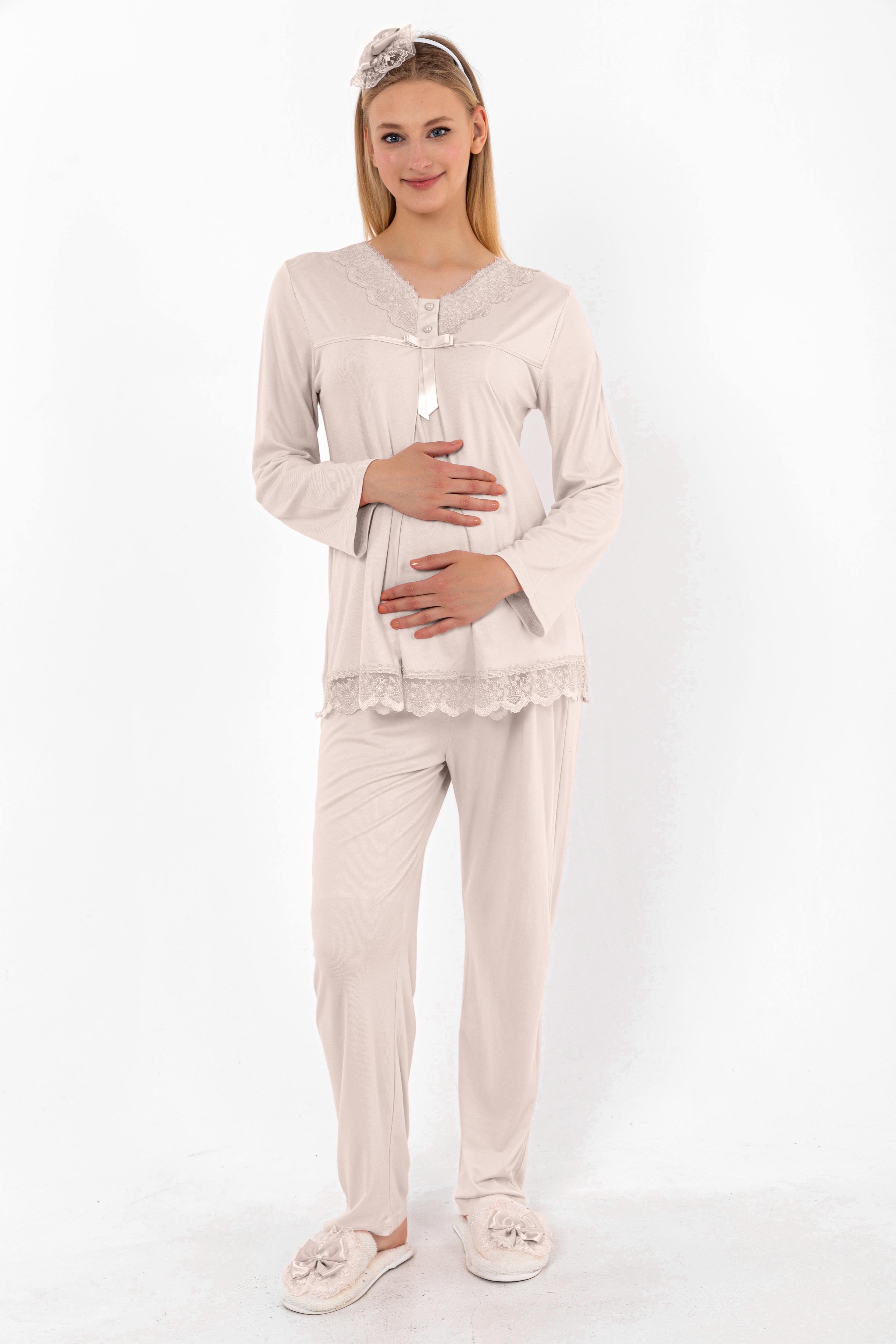 Effortt 24032 Kahverengi Hamile Lohusa Pijama Takımı