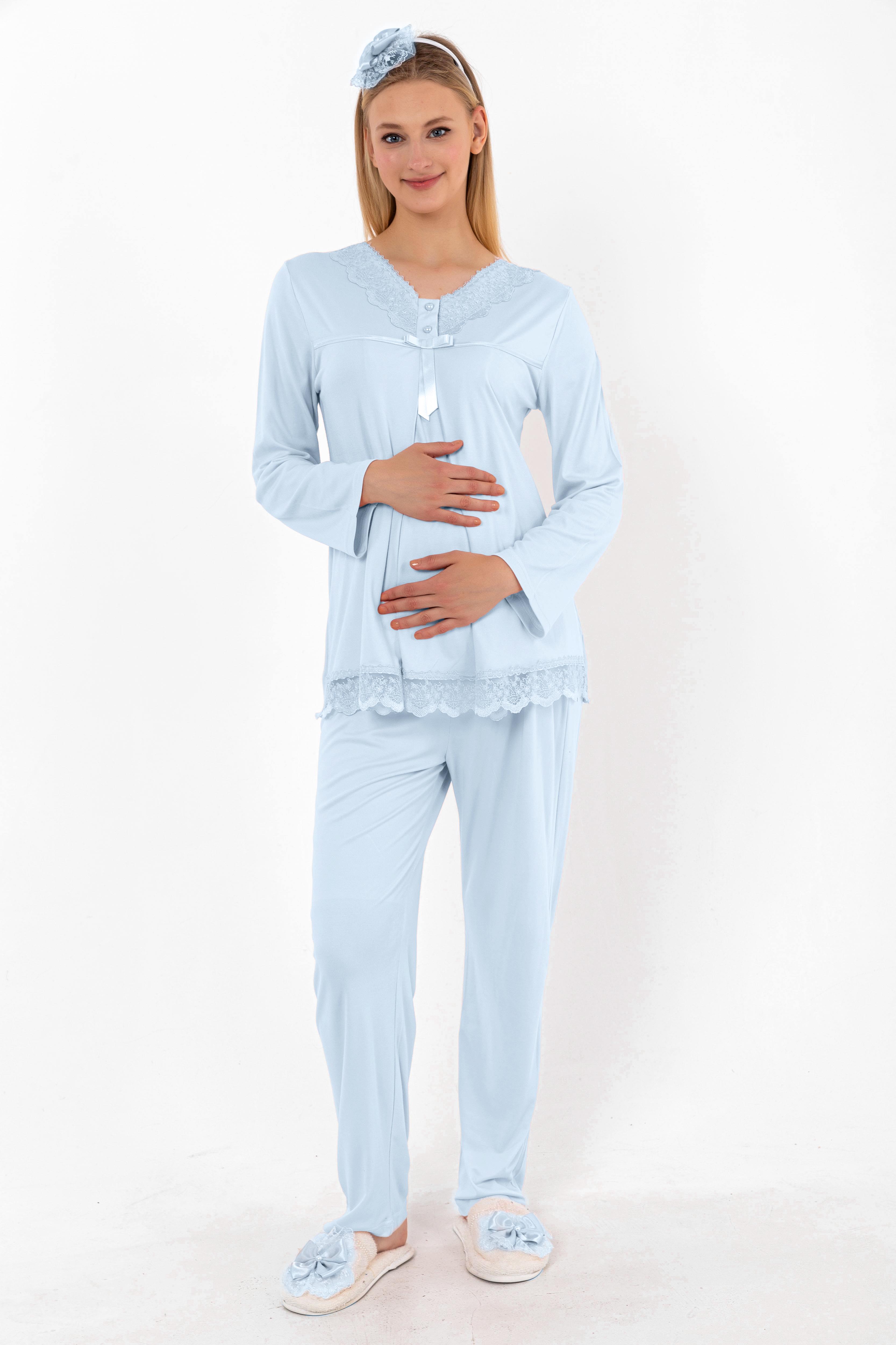 Effortt 24032 Mavi Hamile Lohusa Pijama Takımı