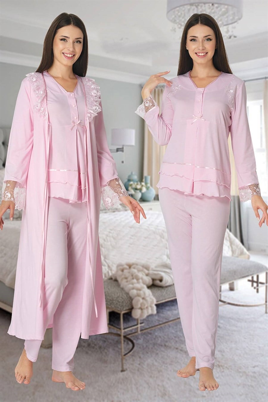 Effortt 2424 Pembe Sabahlıklı Lohusa Pijama Takımı