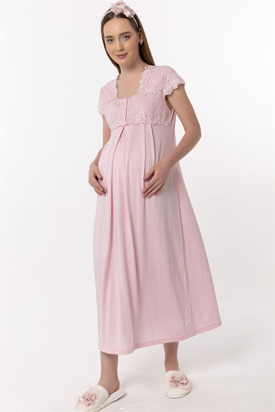 Effortt 25013 Pembe Dantelli Hamile Lohusa Gecelik