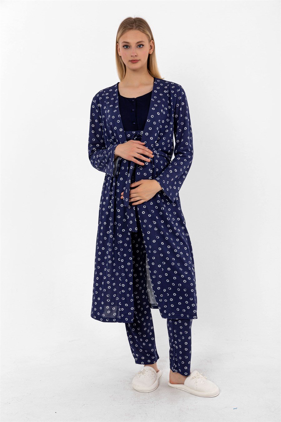 Effortt 26014 Lacivert Sabahlıklı Hamile Lohusa Pijama Takımı